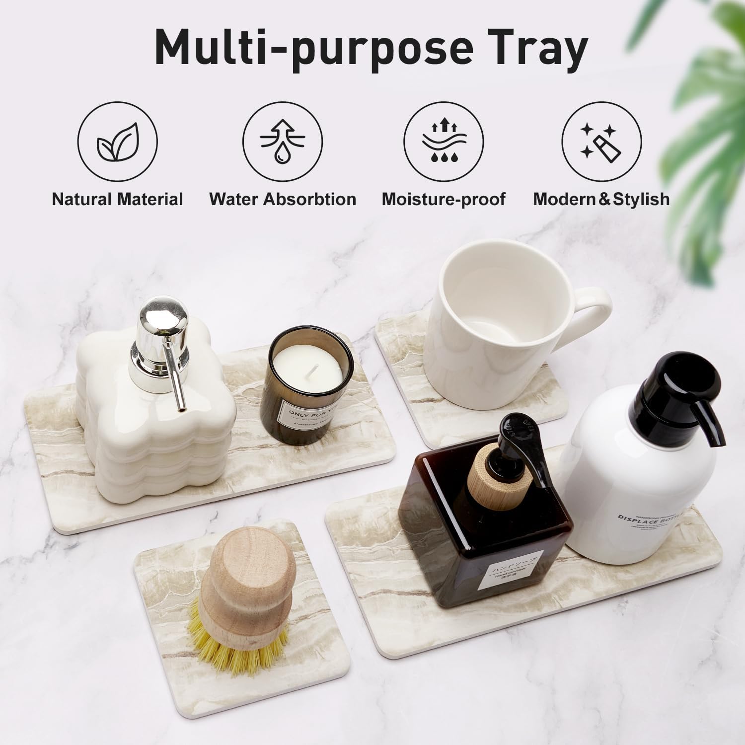 Set of 4 Drying Stone Trays for Kitchen and Bathroom