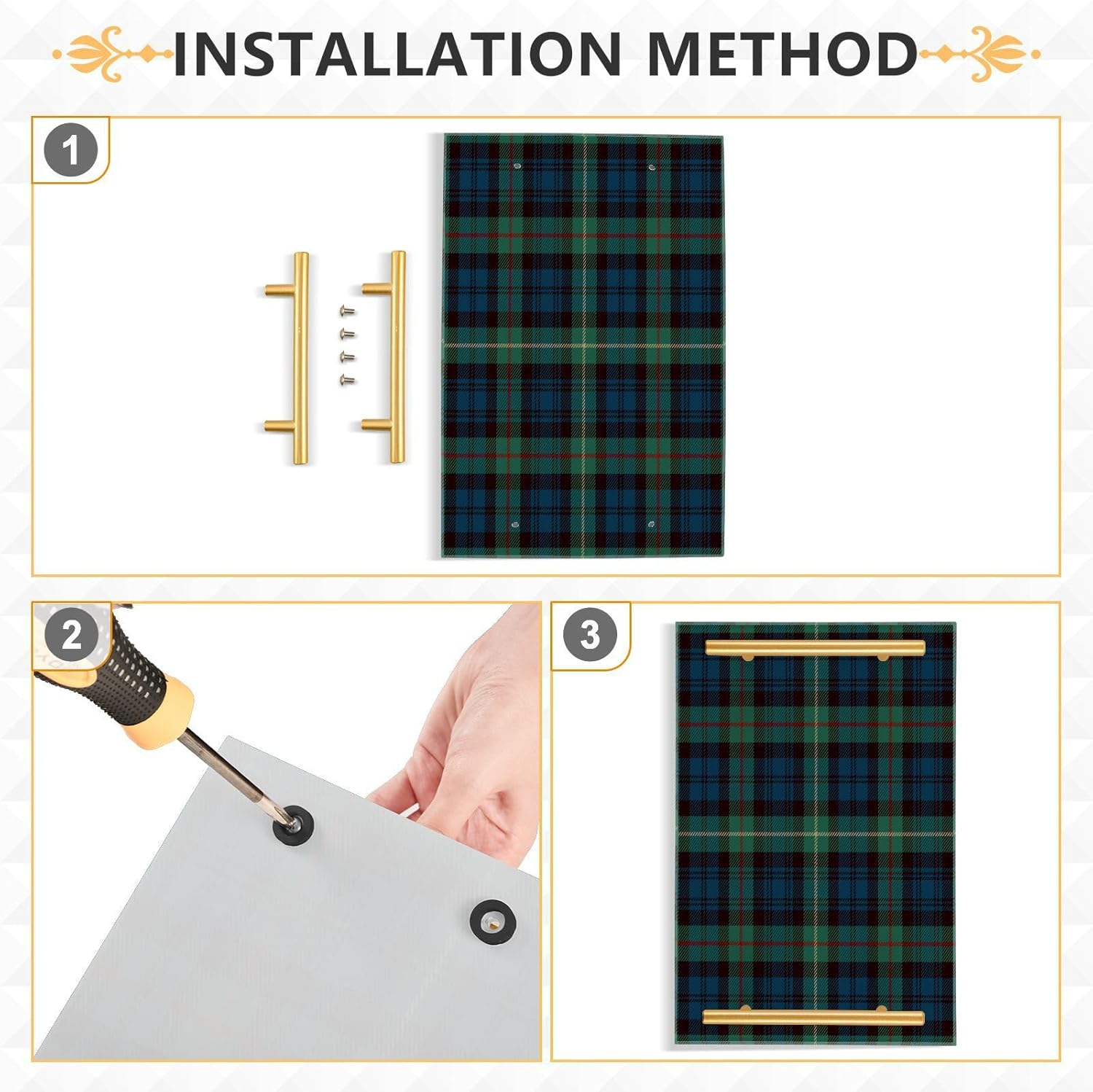 Pigsaly Blue Black Green Plaid Bathroom Sink Vanity Organizer Tray with Gold Handles Red Gold Tartan