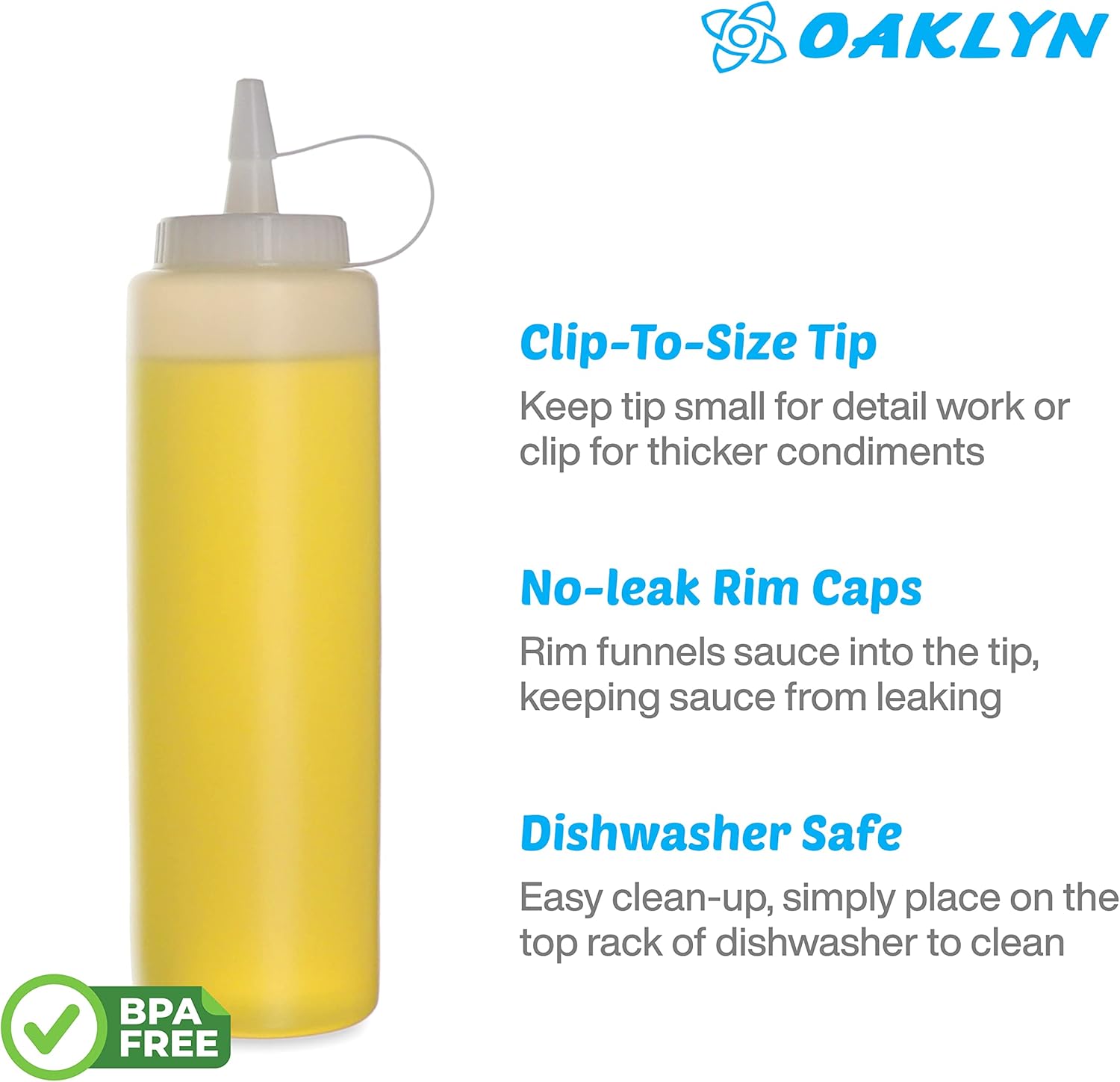 Oaklyn 16oz Squeeze Bottles Set - BPA-Free Condiment Sauce Bottles for Easy Use
