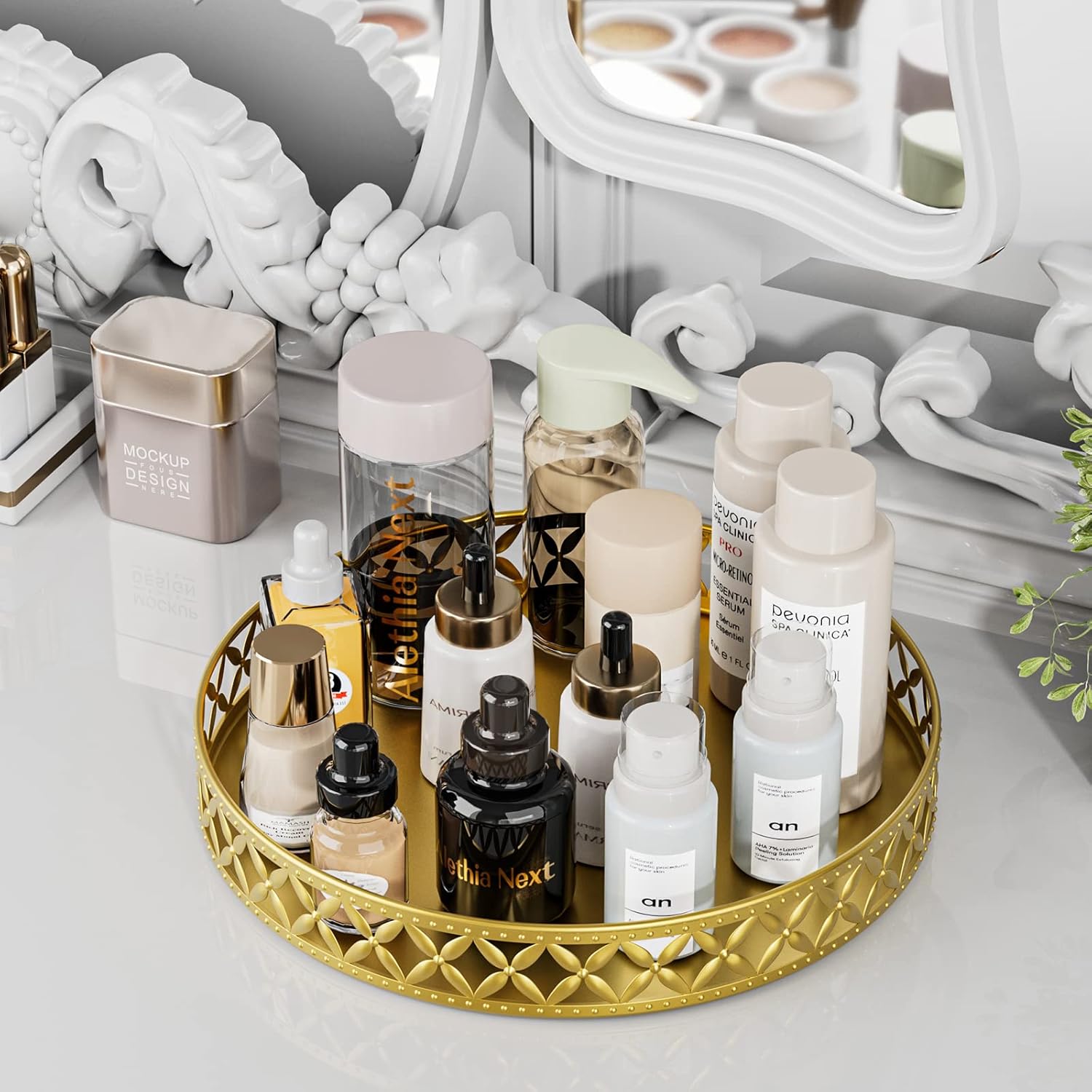 EKNITEY 11 Gold Flower bathroom Vanity Trays - Space-Saving Counter Organizer for Towels Cosmetics More