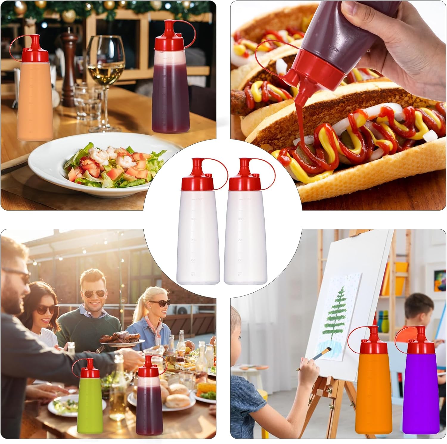 Uceoo2 Pack Condiment Squeeze Bottles - Sturdy BPA-free FDA Certified for Professional and Home Use