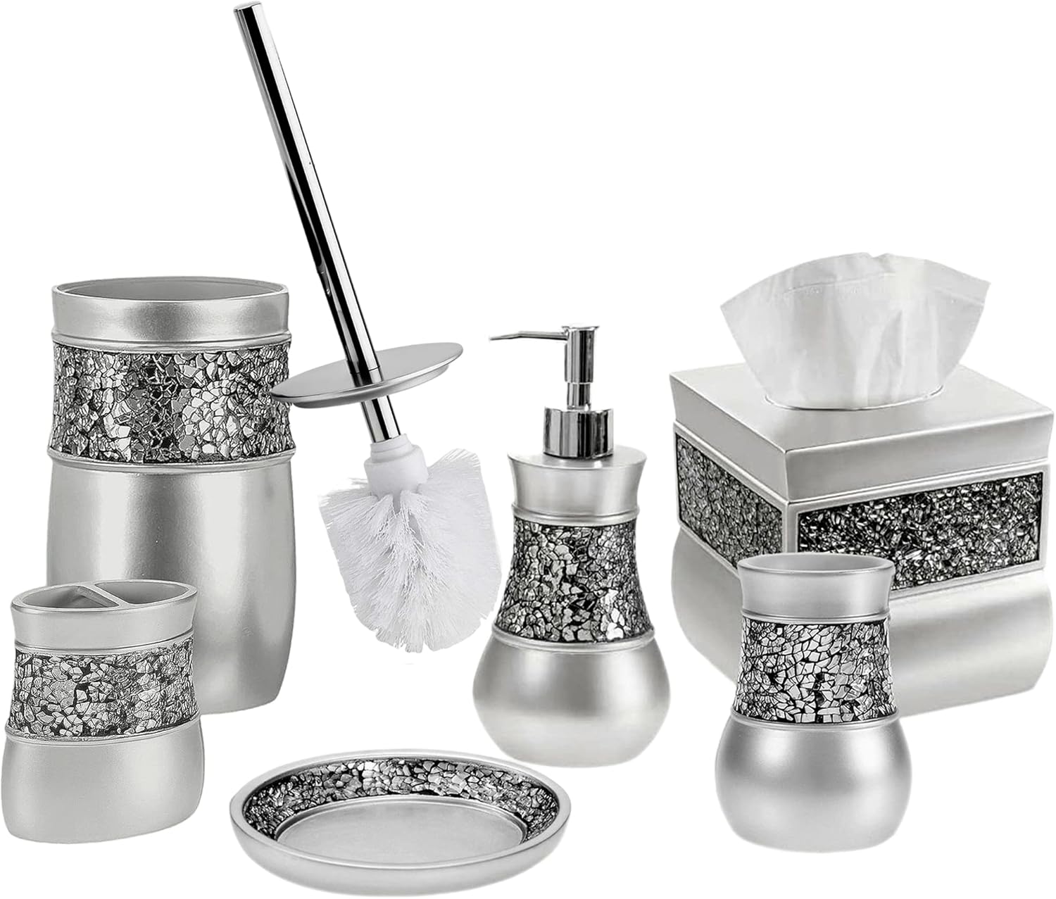 Crackled Glass Toilet Brush Set - Rust-Resistant Durable