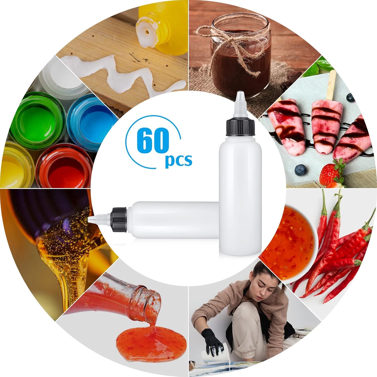 60-Piece Set of 4 oz Plastic Squeeze Bottles