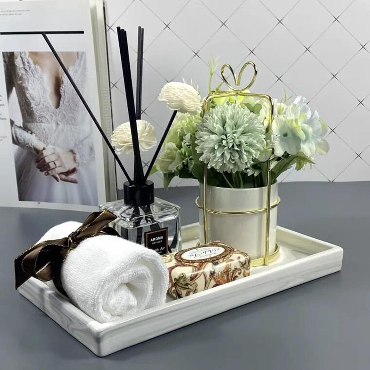 White Marble Ceramic Bathroom Tray