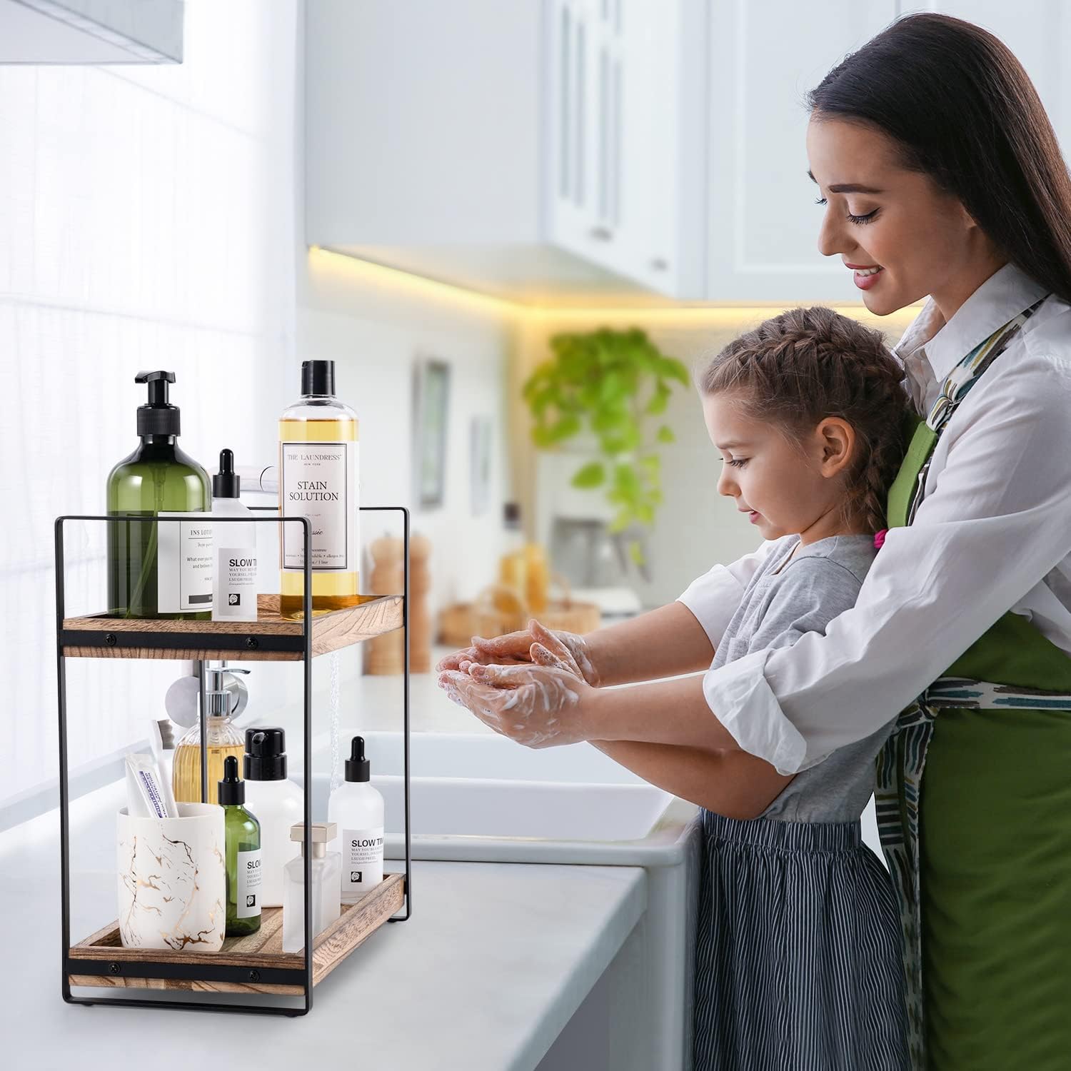 2-Tier Solid Wood Bathroom Organizer for Space-Saving Storage