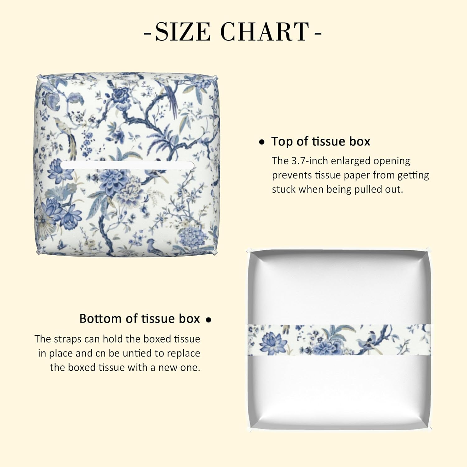 POIUBLE Smart Tissue Box Cover with Bird Flower Design 52 x 52 x 52