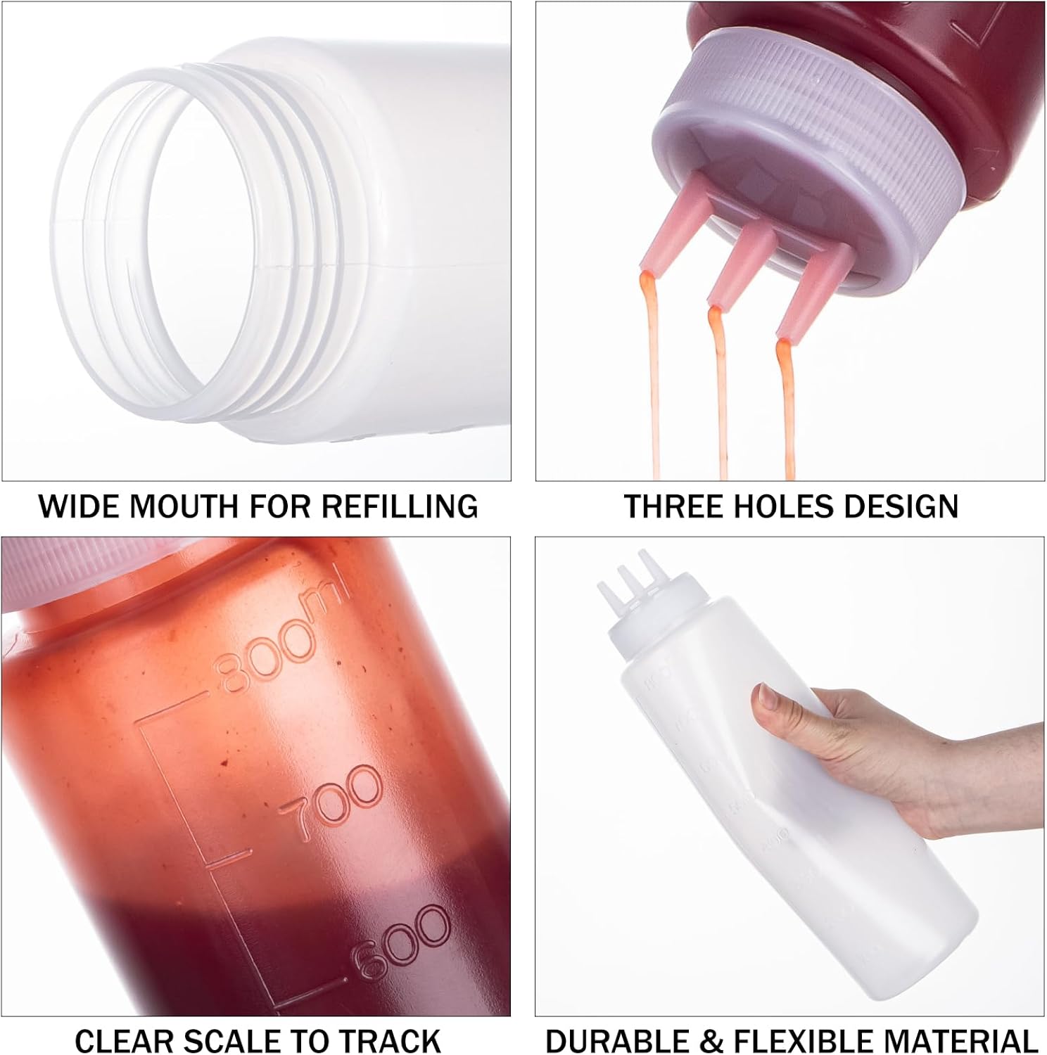 Two-Pack 3-Hole Squeeze Bottles with 2 Funnels