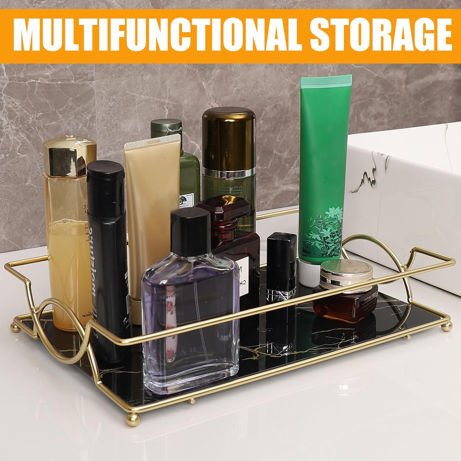 Luxury and class elegant glass bathroom tray for home bathroom or bedroom with stylish displays and secure storage