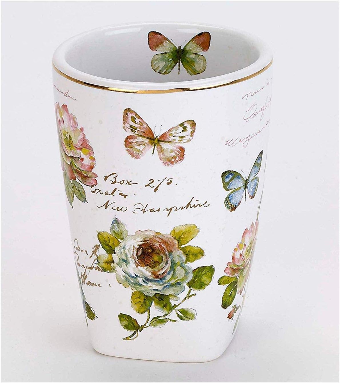Avanti Linens - White Decorative Tumbler Butterfly Garden Collection