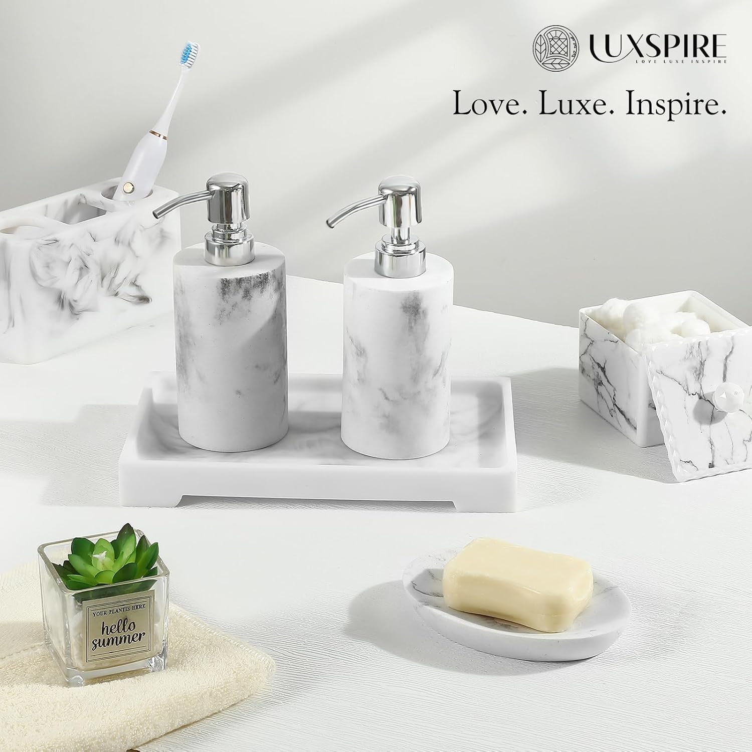 Luxspire Builder-Proof Bathroom Vanity Tray Marble Design 11 x 4