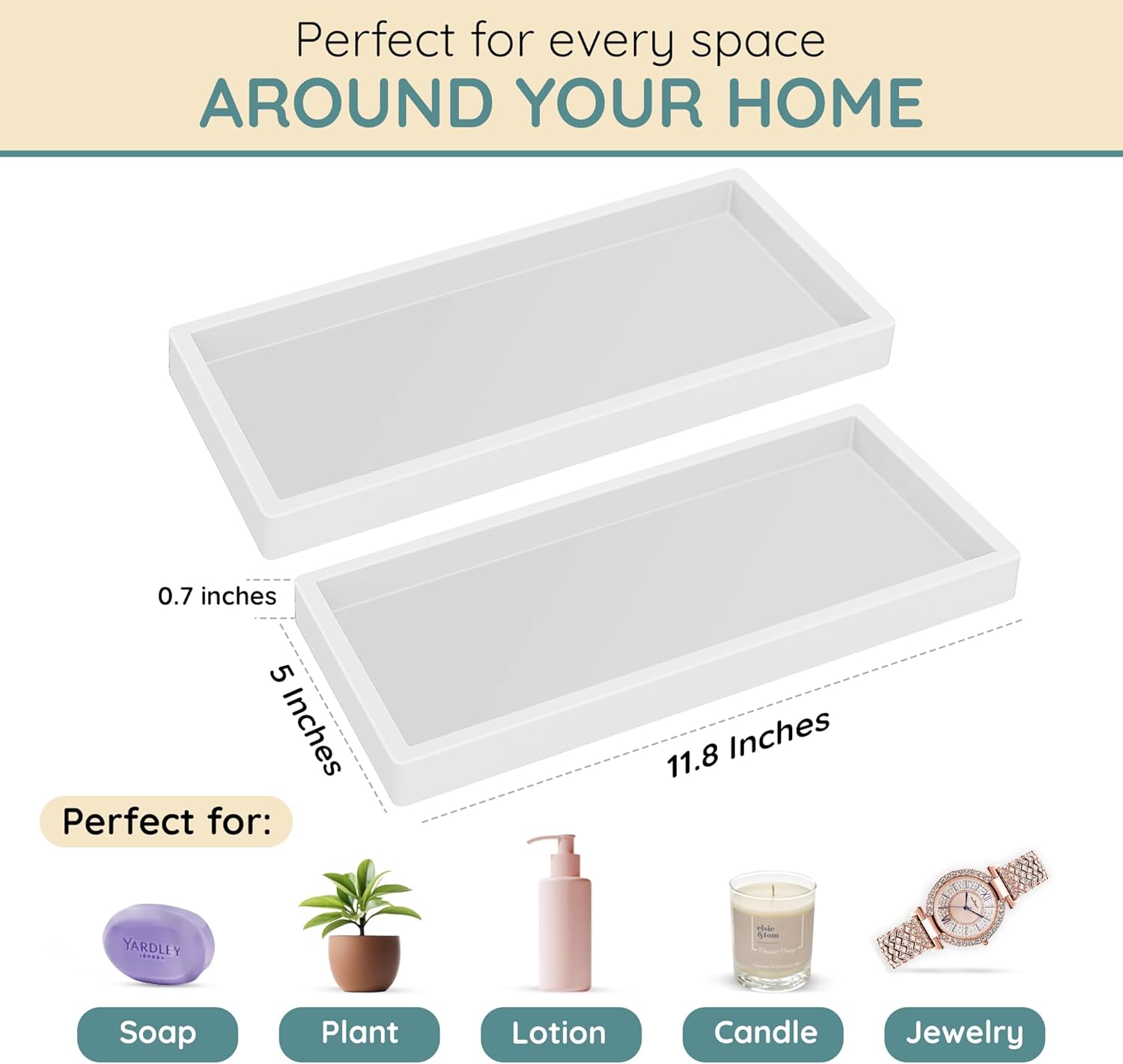 Lavatoria Silicone Countertop Tray 2 Piece Large Vanity Organizer