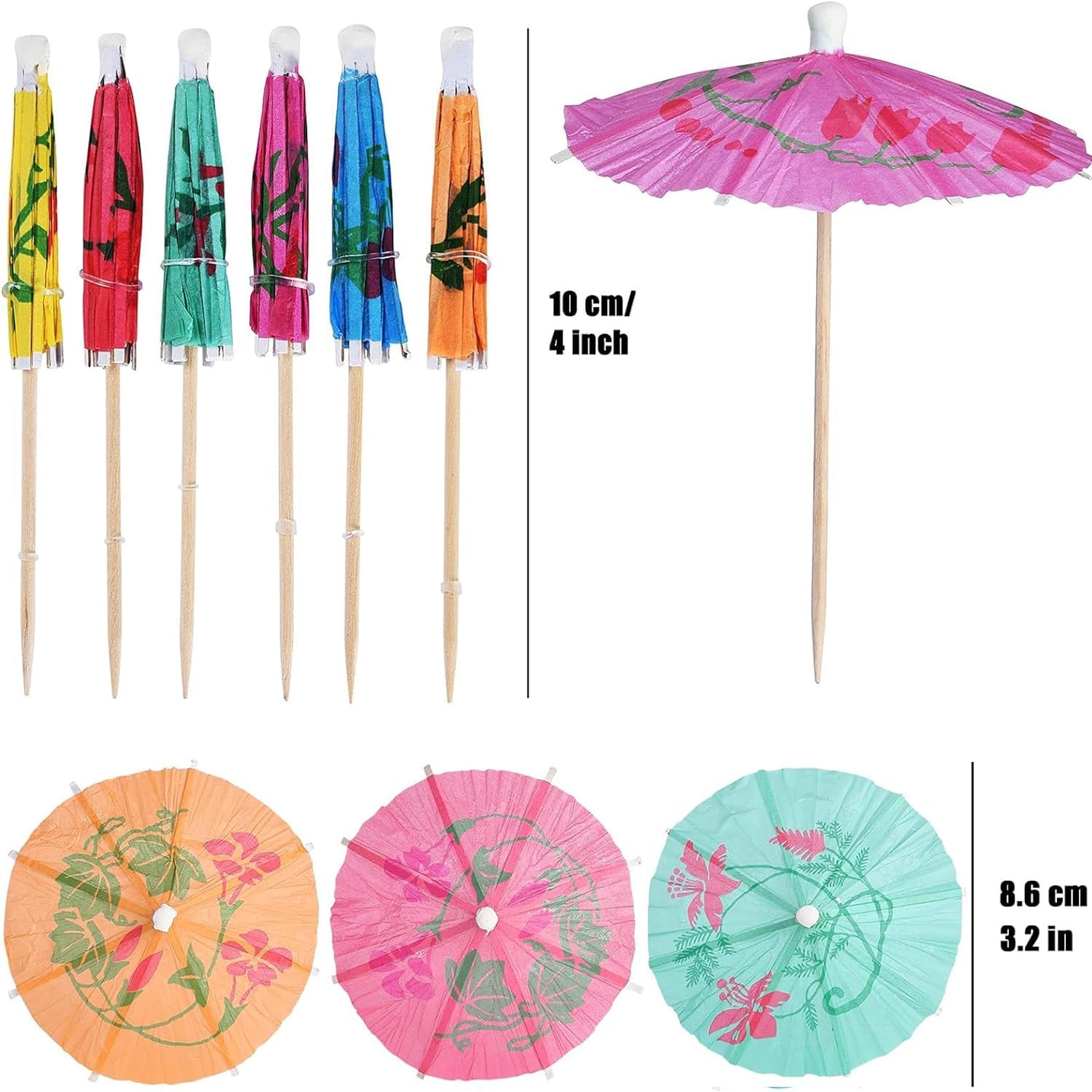 Haundry 50-Pack Cocktail Umbrella Picks - tropical drink picks for Luau Party
