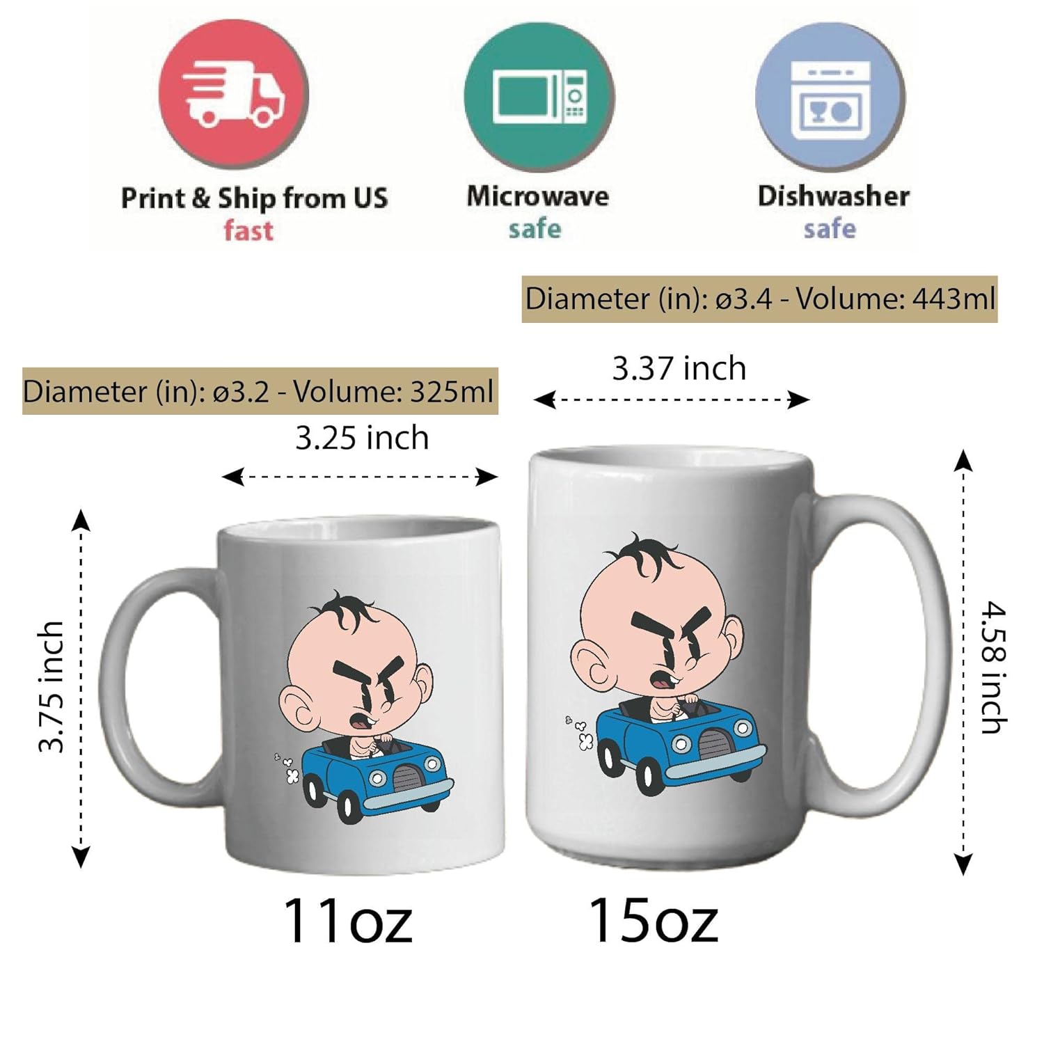 Proudteam Angry Baby Car Coffee Mug 11oz 15oz