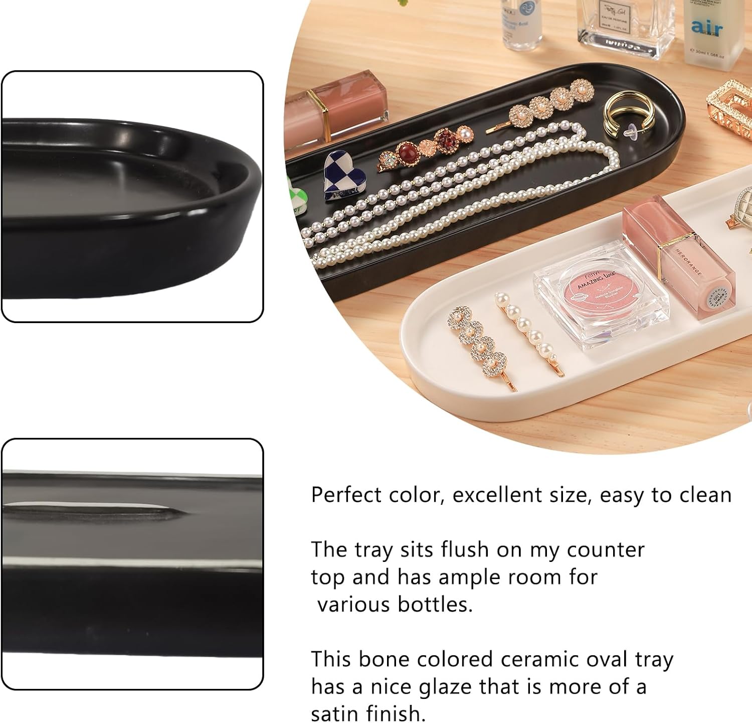 VanEnjoy Set of 2 Black Vanity Trays for Bathroom Kitchen use