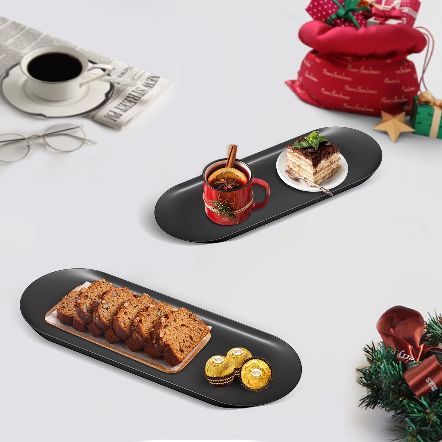 Black 12x5 inch serving tray for bathroom 10
