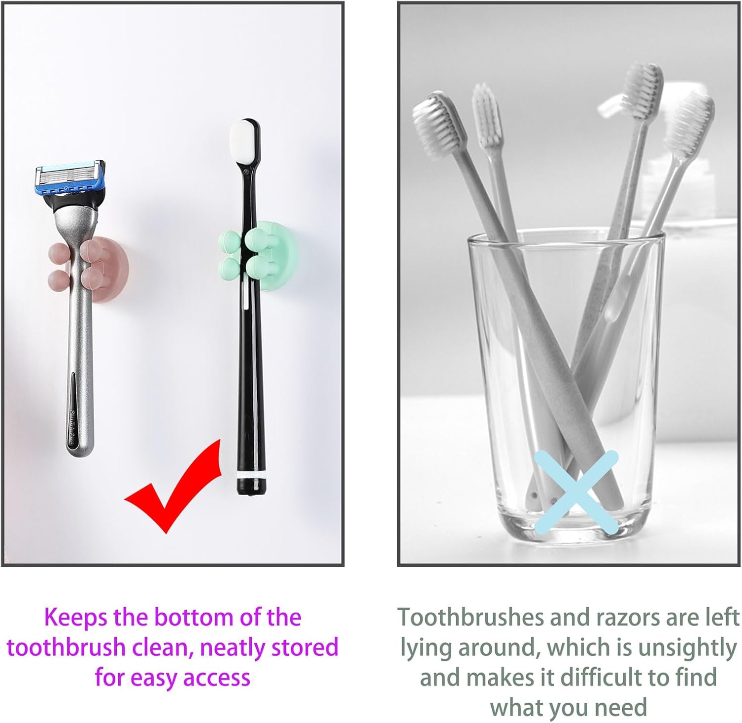 2-Piece Silicone Toothbrush Holders - Multi-Functional Wall Mounted Hooks for Kitchen Bathroom Living Room Office Use