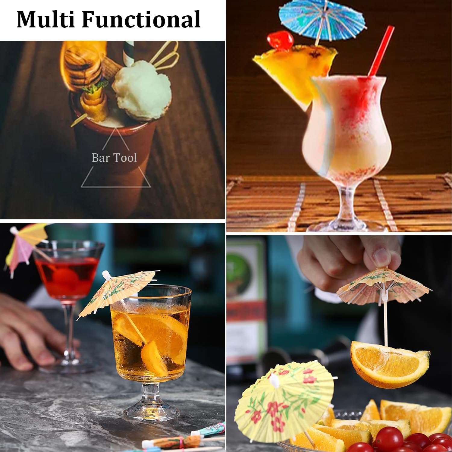 Haundry 50-Pack Cocktail Umbrella Picks - tropical drink picks for Luau Party