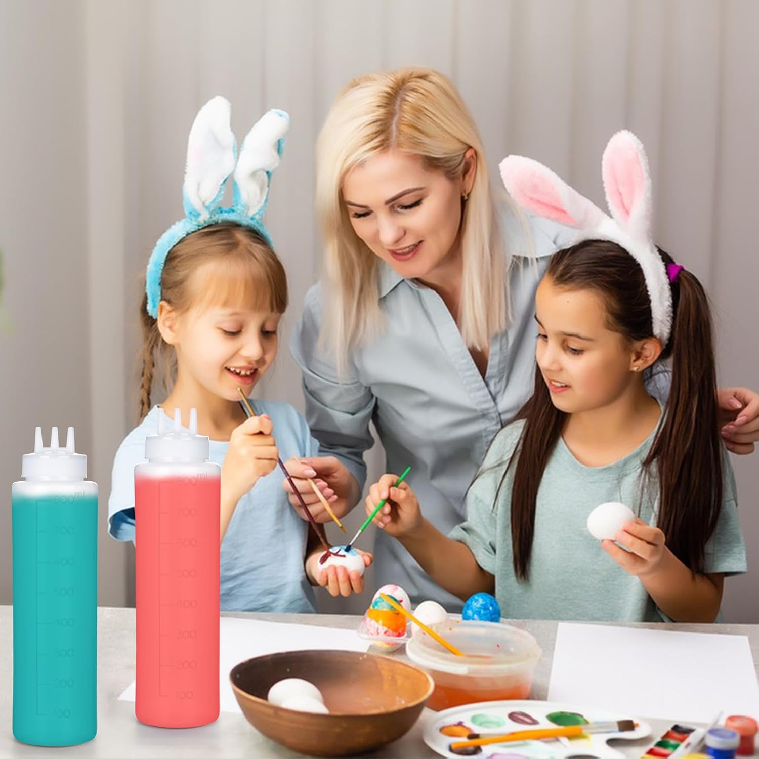 Two-Pack 3-Hole Squeeze Bottles with 2 Funnels
