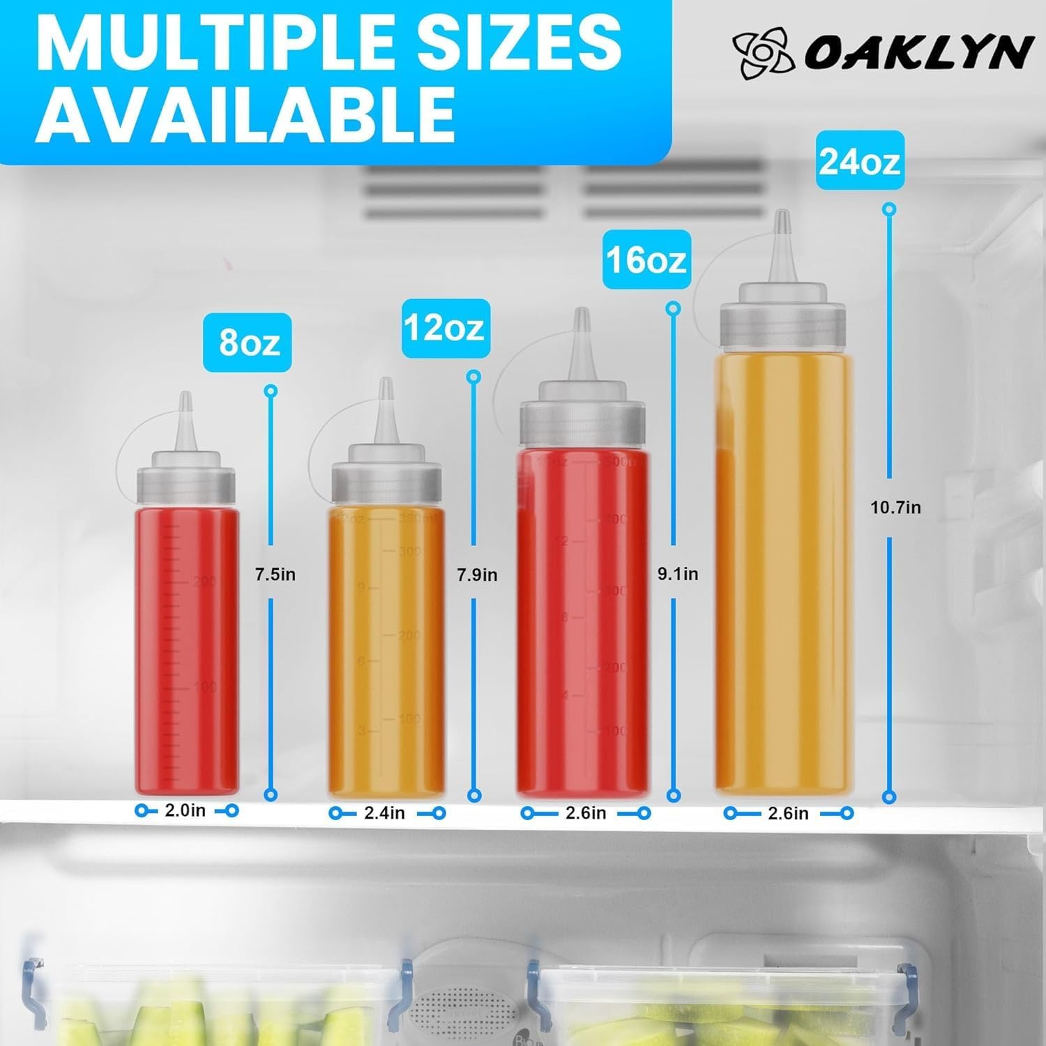 Oaklyn 16oz Squeeze Bottles Set - BPA-Free Condiment Sauce Bottles for Easy Use