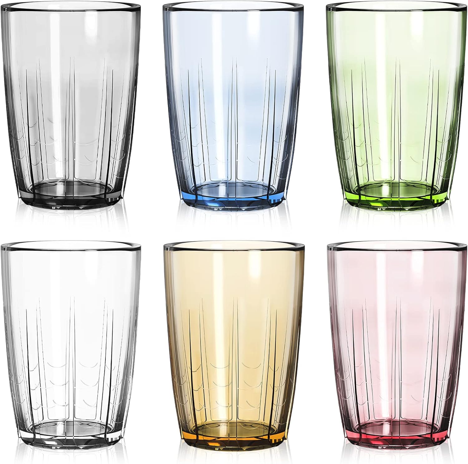 6-Cup Acrylic Water Tumbler Set Colorful BPA-Free Stackable and Dishwasher- Safe for Home and Outdoor Use