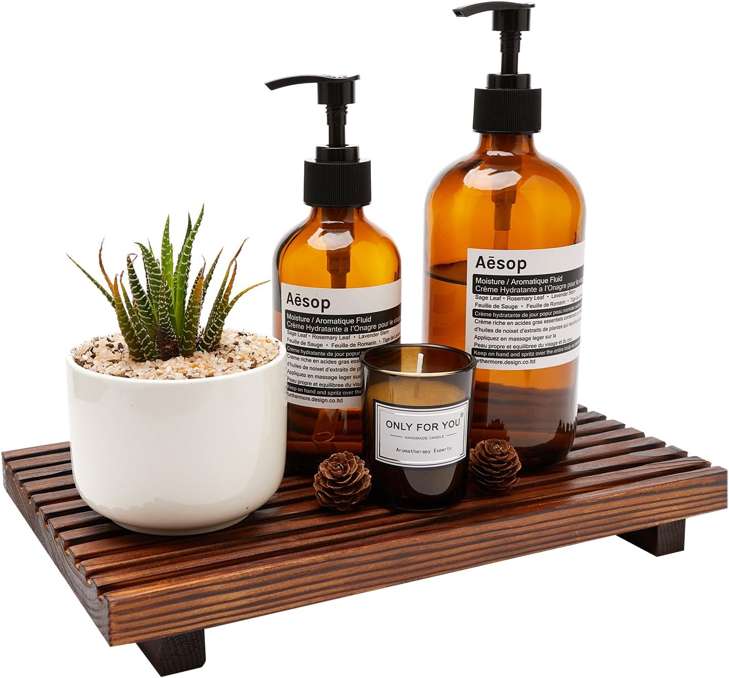 Farmhouse Inspired Wood Bath Counter Tray Multi-Functional Storage Decor for Bathroom Kitchen