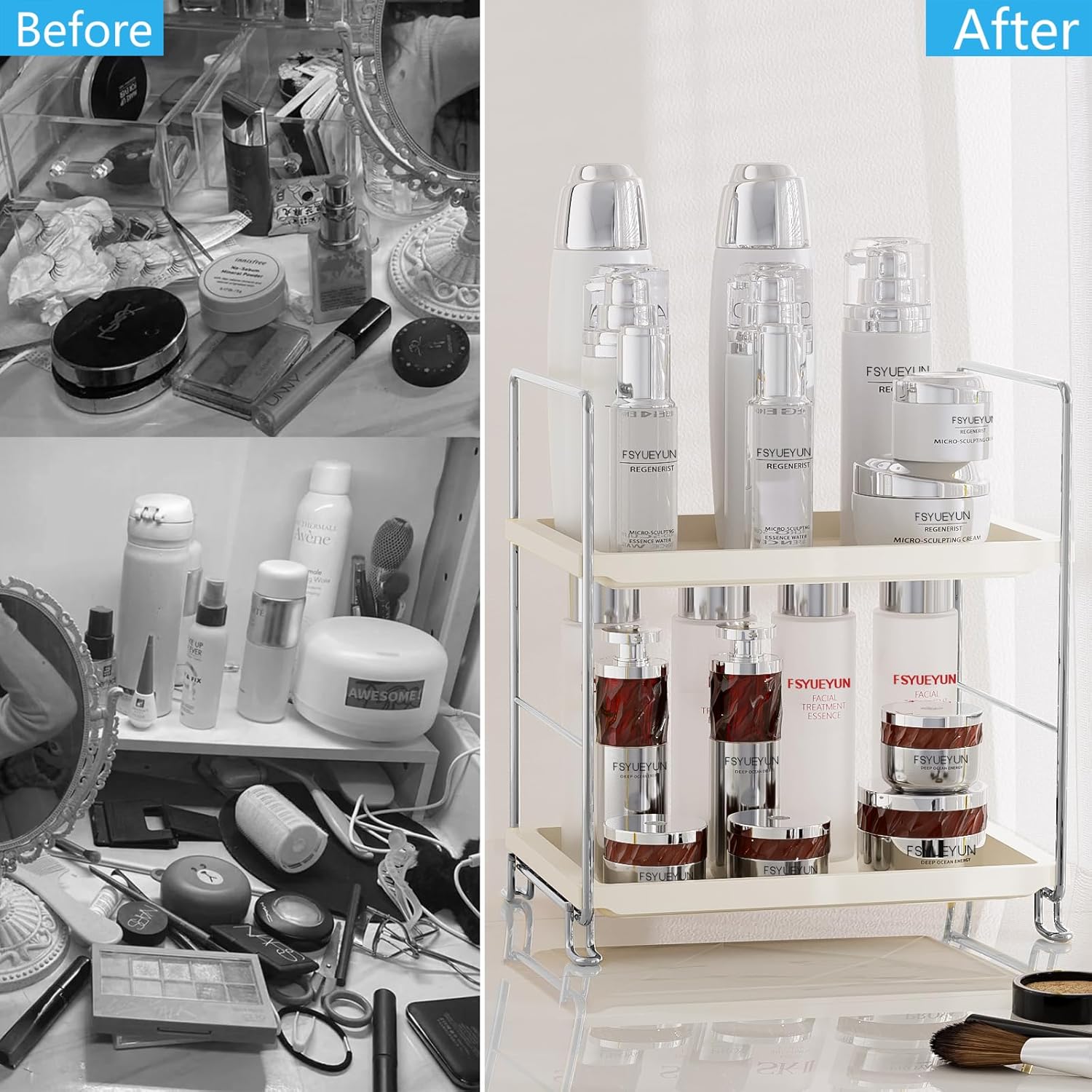 Secure 2-Tier Organizer for Bath Counters