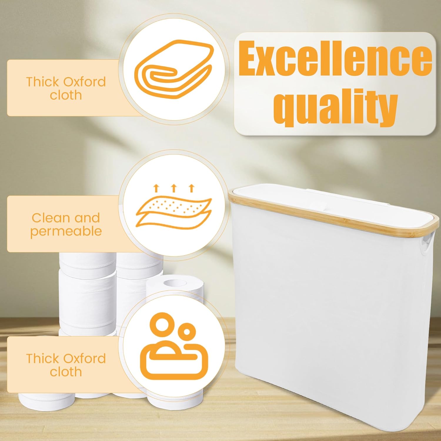 HoomTop White Toilet Paper Storage Basket with Lid