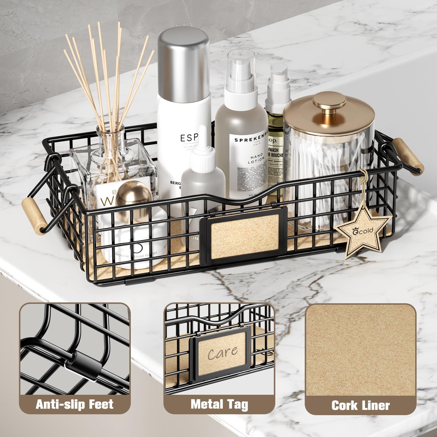Bathroom Organizer Basket Black - Qcold Home Decor