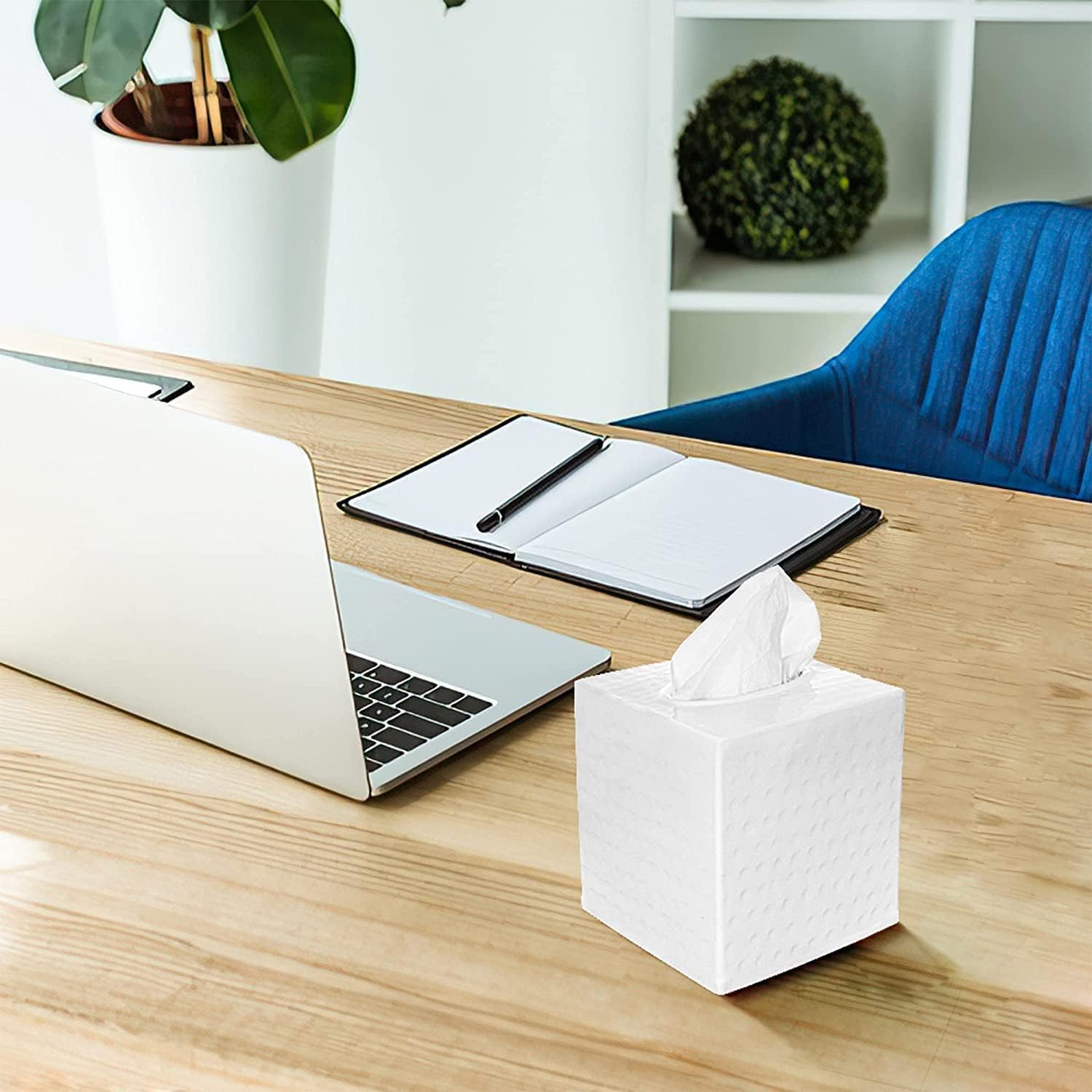 Hand-Hammered White Tissue Box Cover for Bathroom or Home