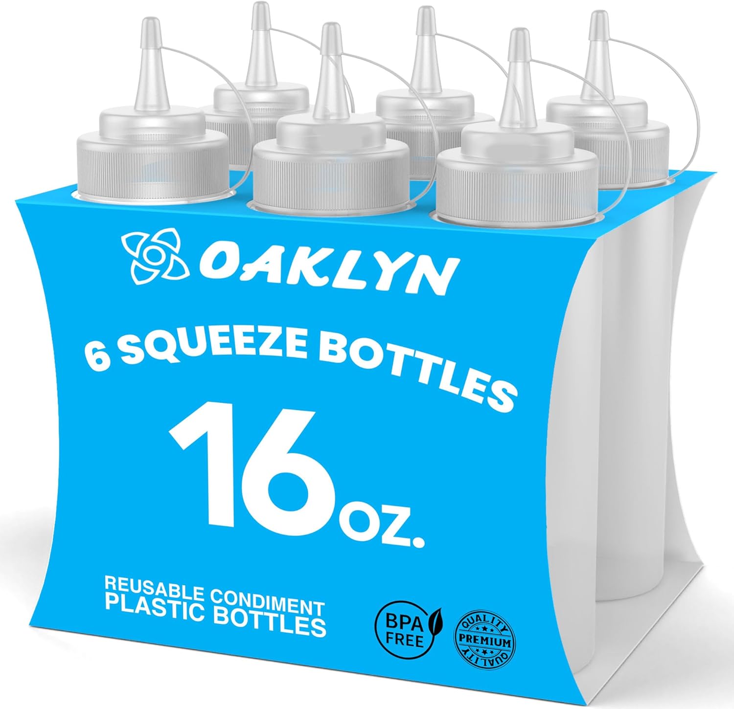Oaklyn 16oz Squeeze Bottles Set - BPA-Free Condiment Sauce Bottles for Easy Use