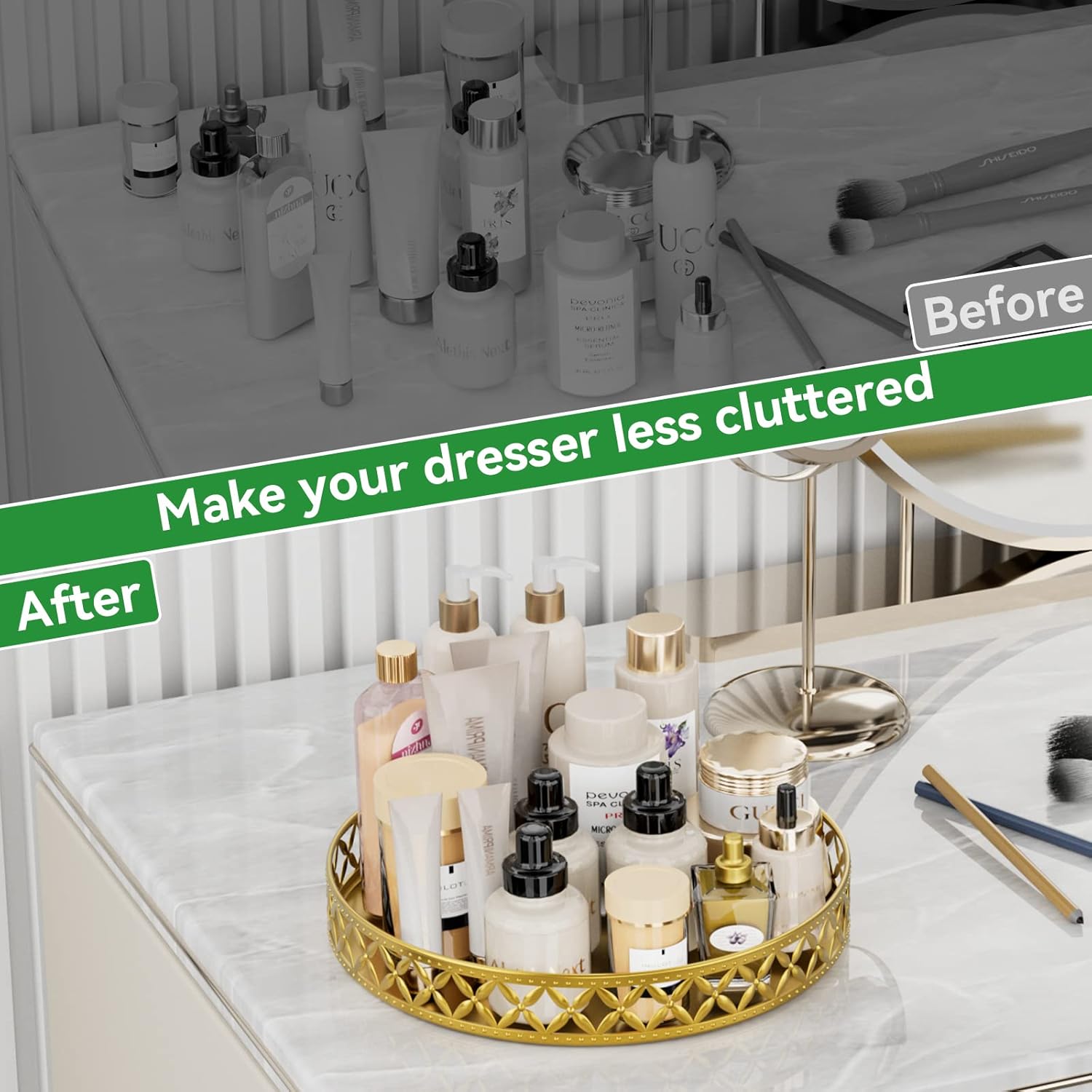 EKNITEY 11 Gold Flower bathroom Vanity Trays - Space-Saving Counter Organizer for Towels Cosmetics More