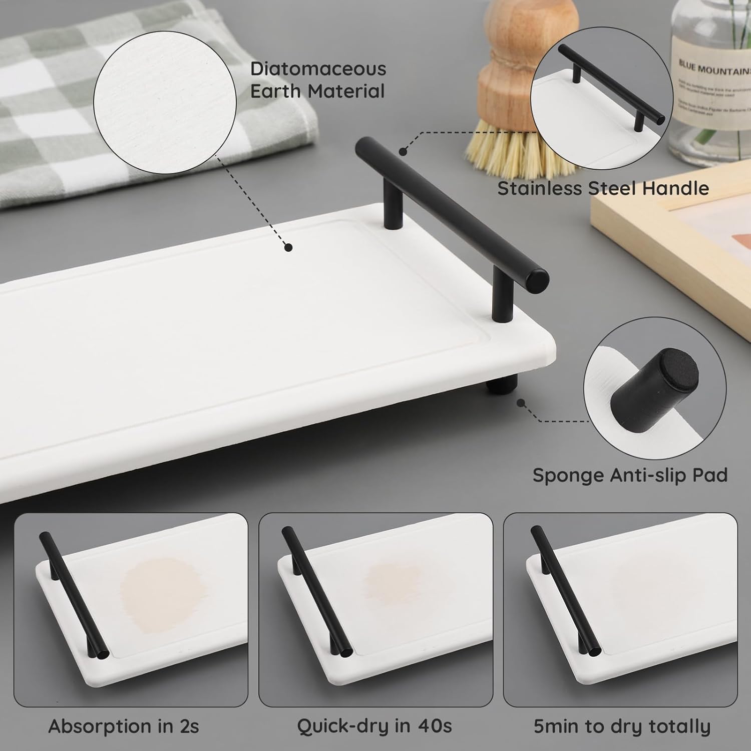 Sink Caddy 12x6 Drying Mat for Bath Kitchen Handle Included