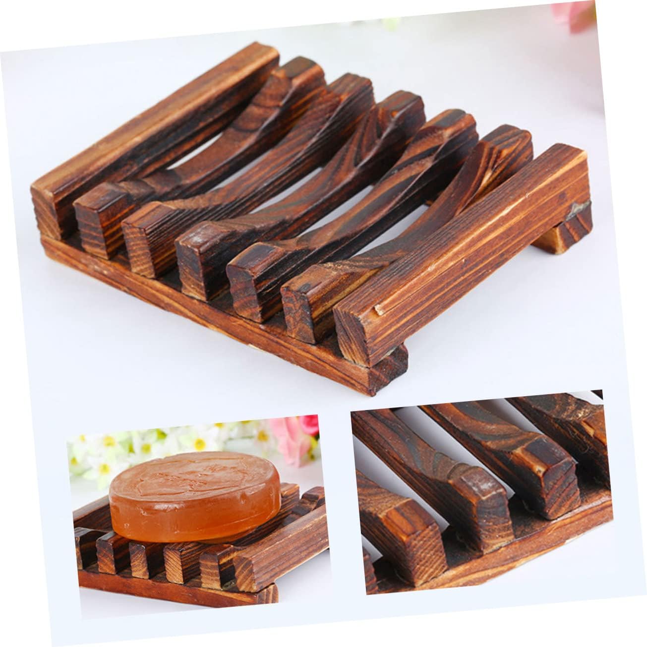 Garneck 2-Piece Effortlessly Dry Wooden Soap Holder with Drain ECO-Friendly Bathroom Kitchen Accessory