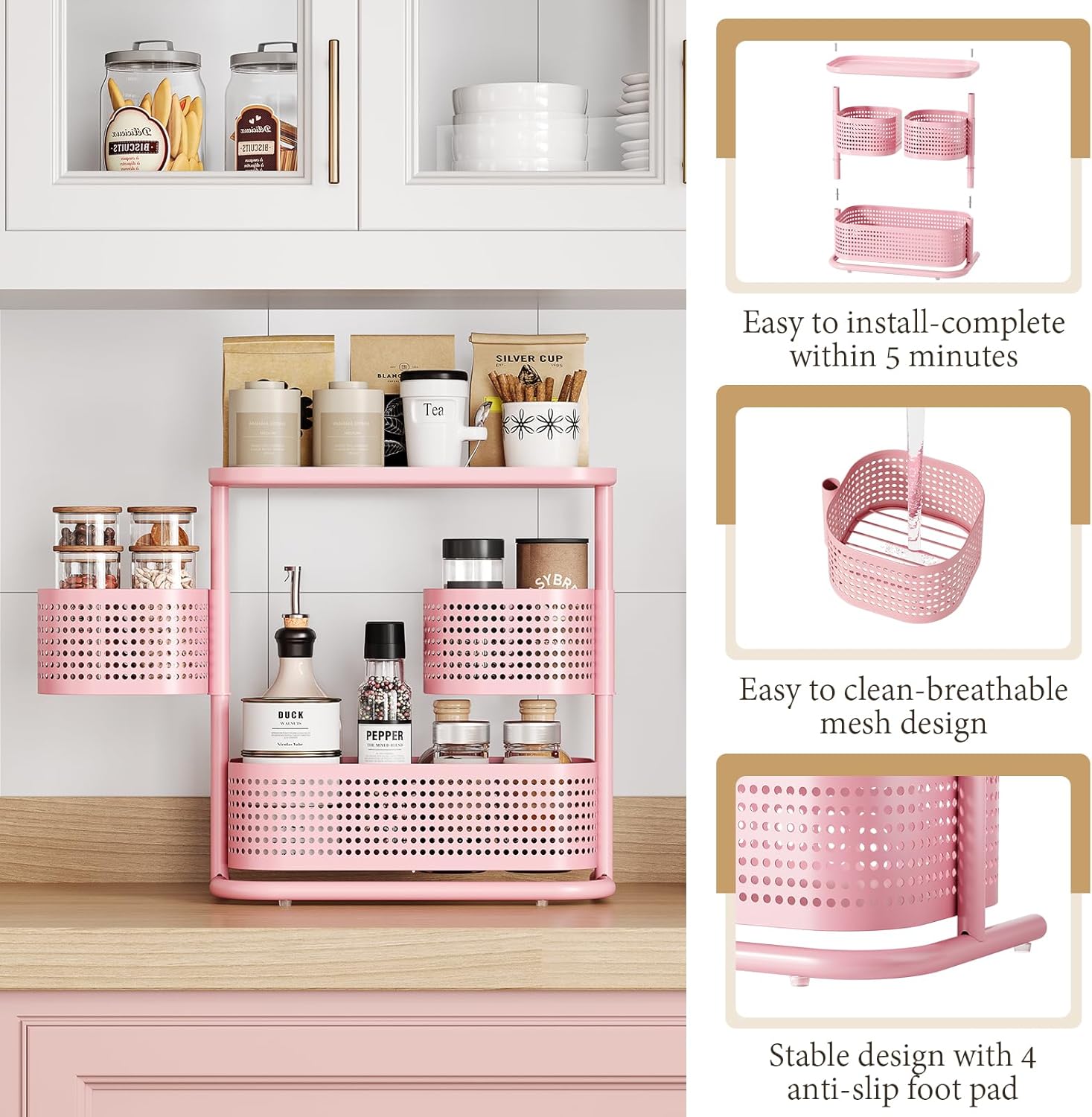 KINGRACK 3 Tier Rotating Bathroom Organizer with Non-Slip Feet