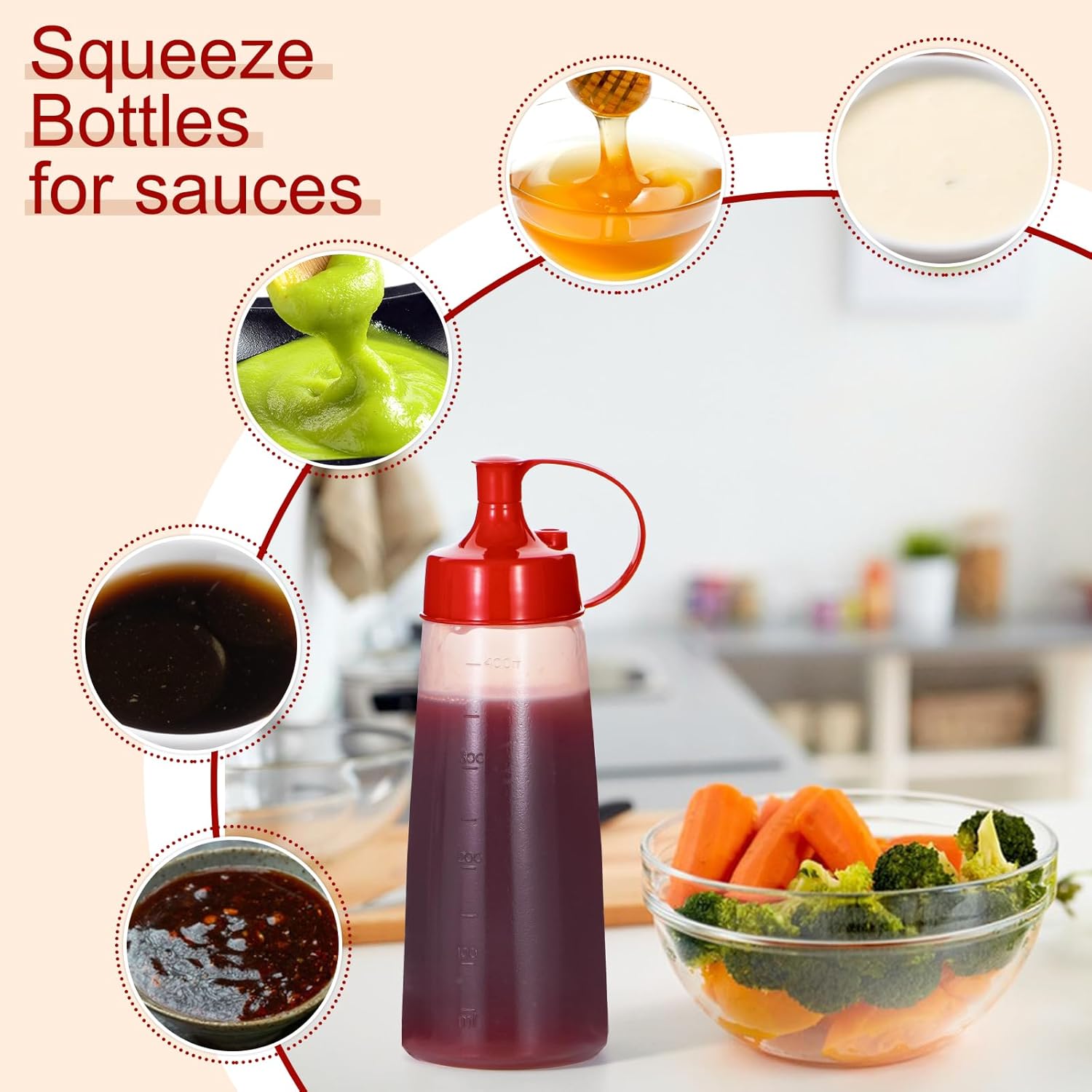 Uceoo2 Pack Condiment Squeeze Bottles - Sturdy BPA-free FDA Certified for Professional and Home Use