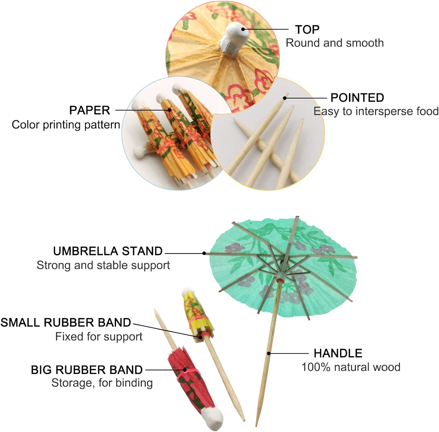 Stylish 4-inch Umbrella Cocktail Picks