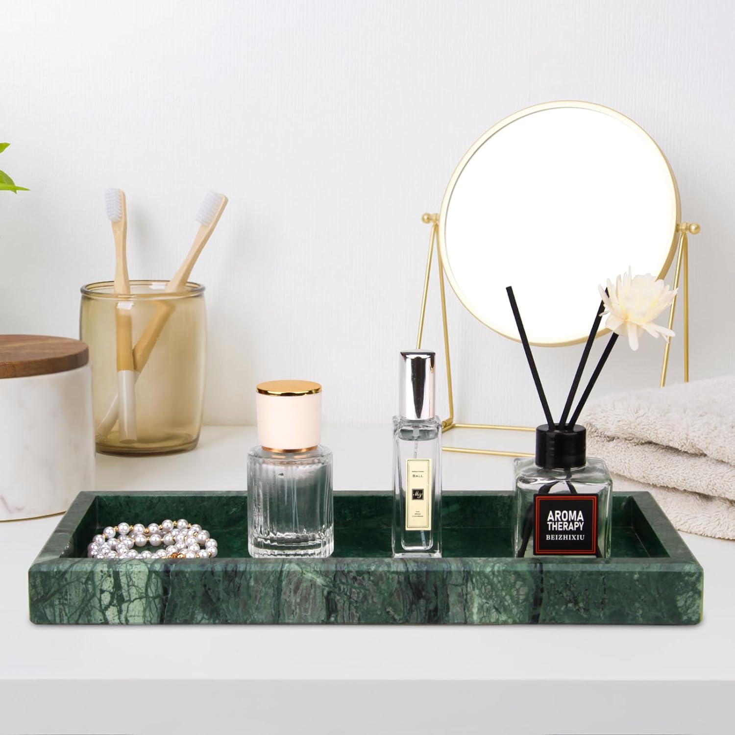 HESHIBI Marble Vanity Tray with Green Color