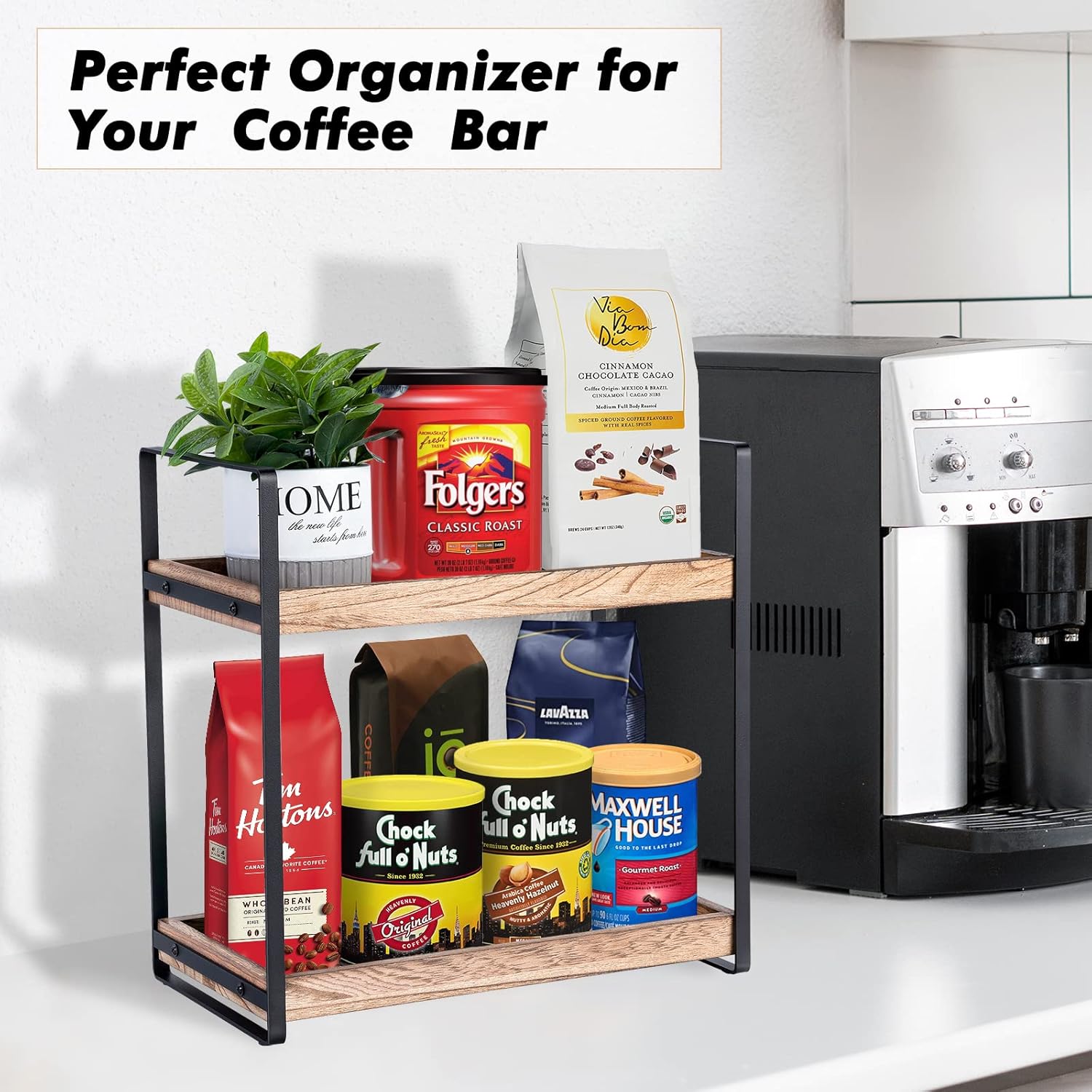 2-Tier Solid Wood Bathroom Organizer for Space-Saving Storage