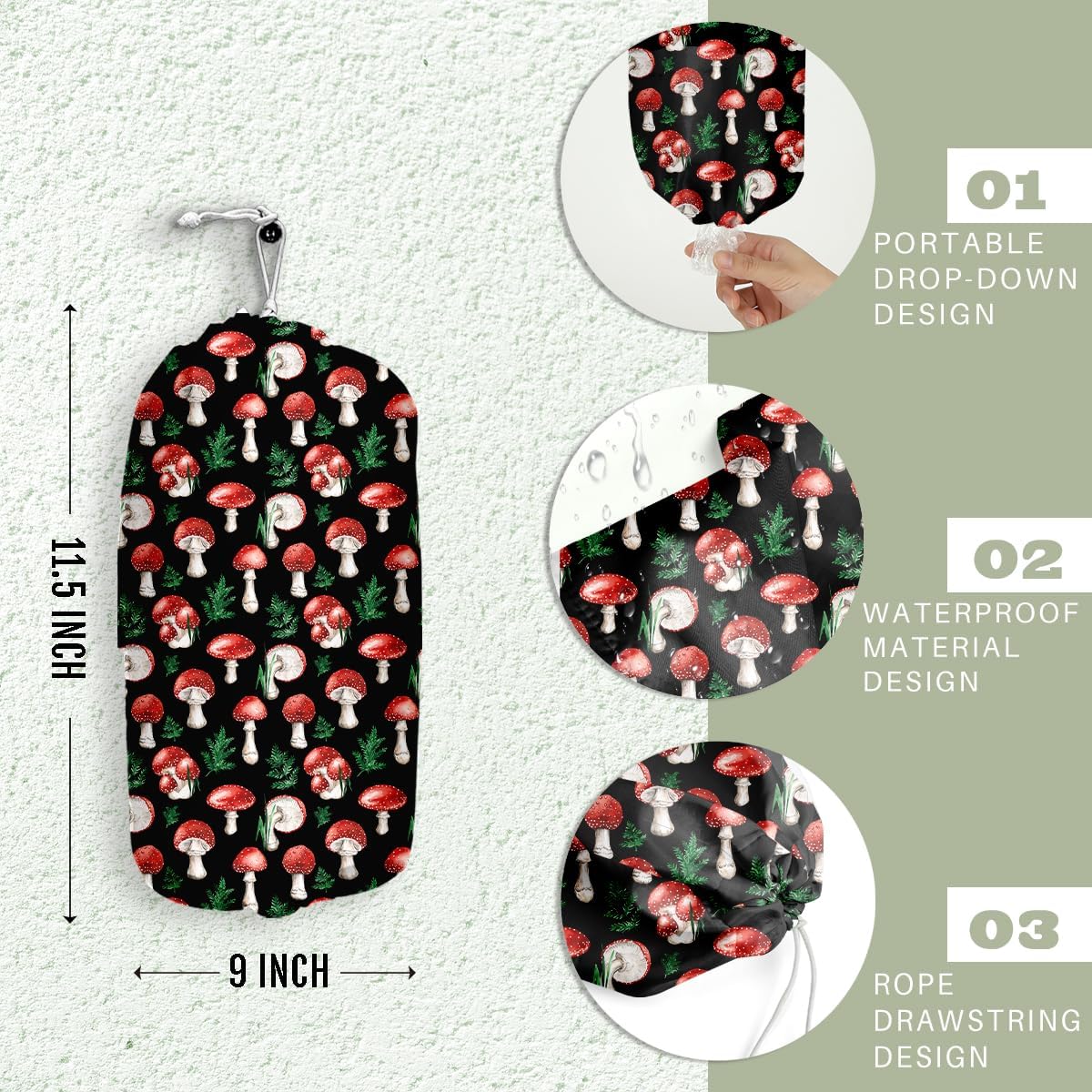 Cute Mushroom Toilet Paper Storage Bag with Reusable Design Organizer for Trash Increments