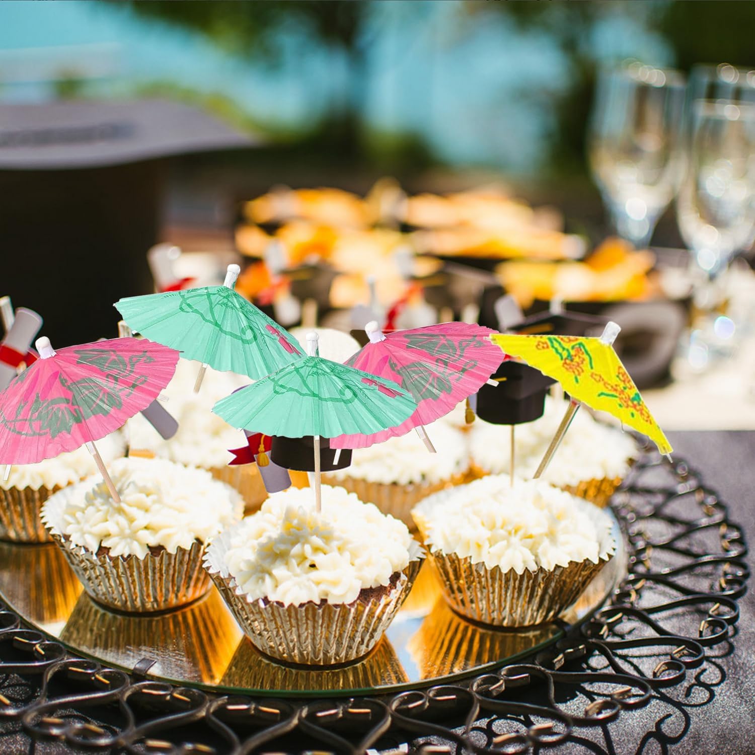 Haundry 50-Pack Cocktail Umbrella Picks - tropical drink picks for Luau Party