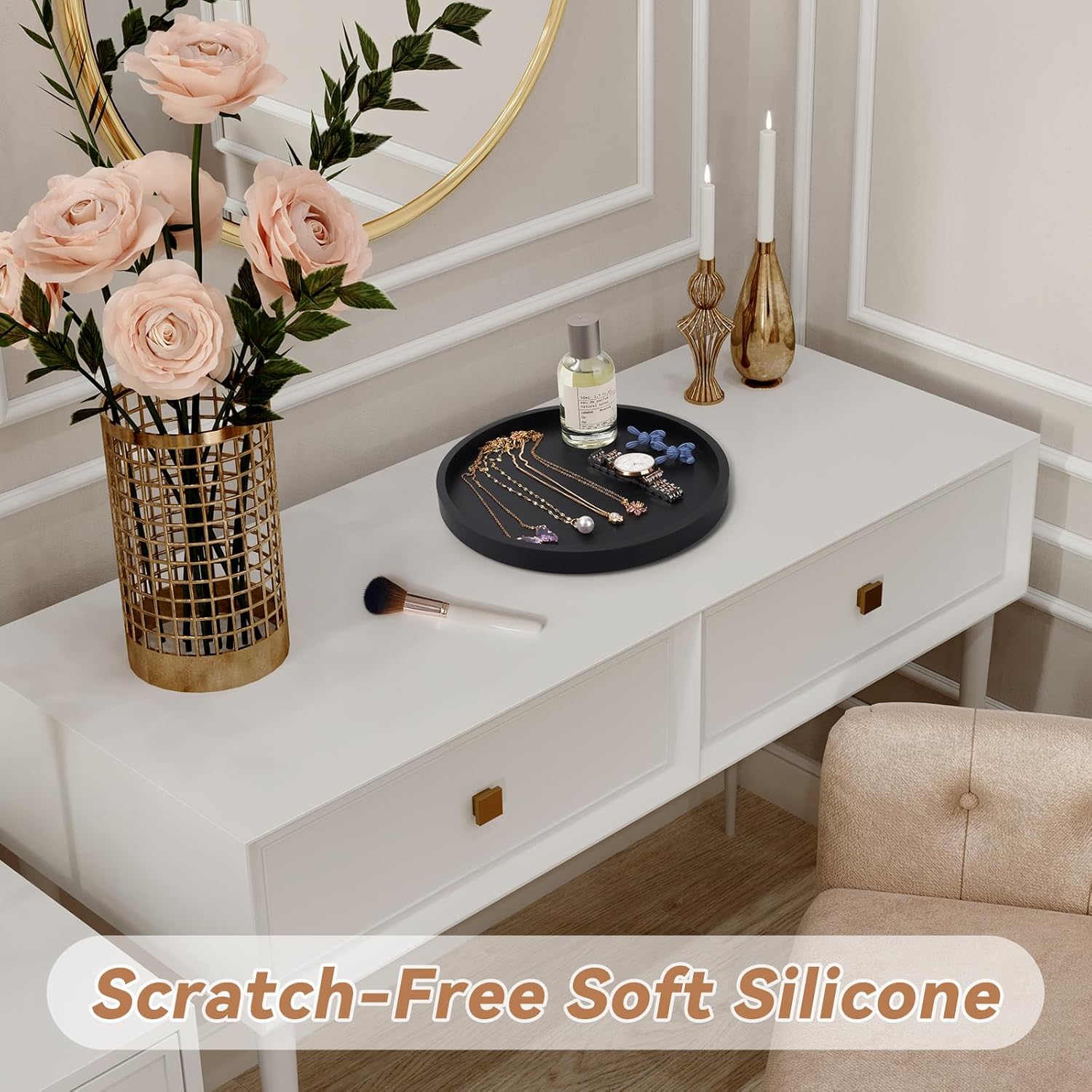 Thickened Silicone Vanity Organizer Tray for Kitchen Bathroom Use