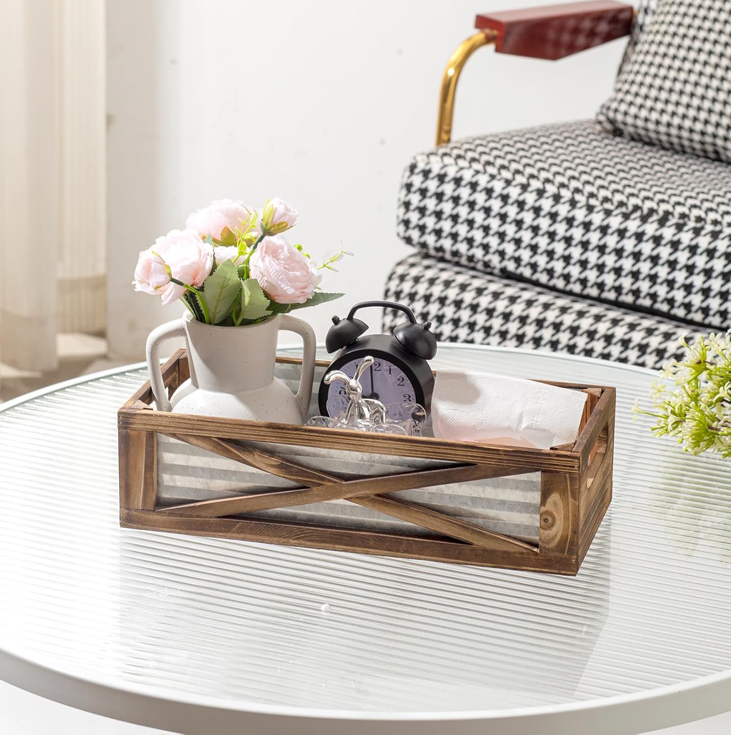 Wooden Toilet Paper Basket with Barn Door Design