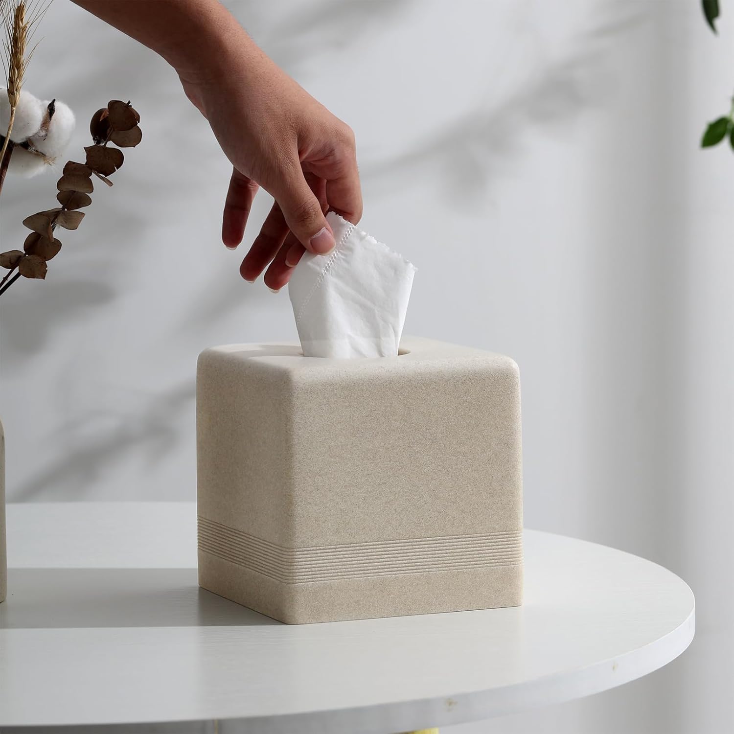 Haocoott Tissue Box Cover Square Beige