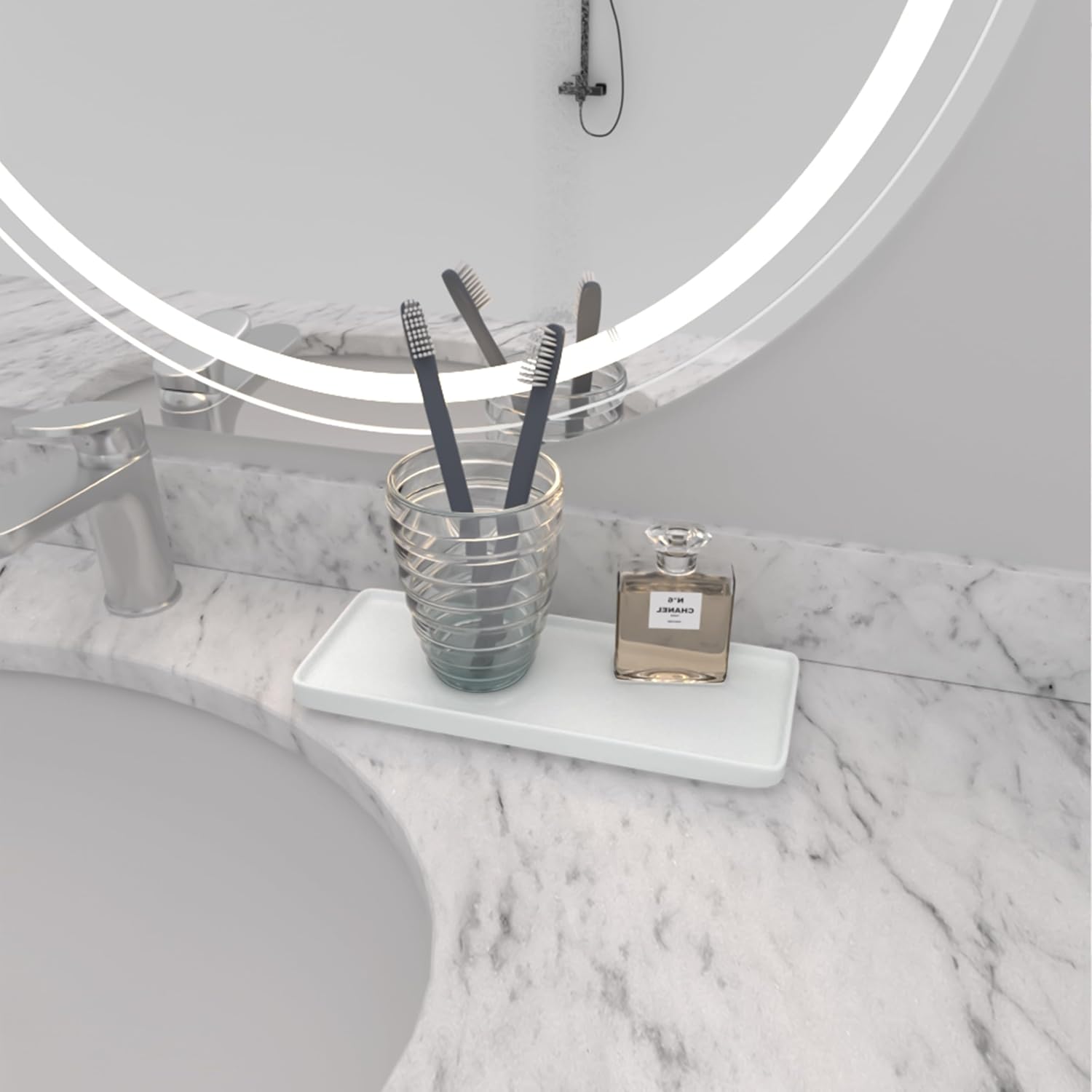 Premium Ceramic Bathroom Tray - Sleek Non-Slip Organizer for Shower Countertop Vanity