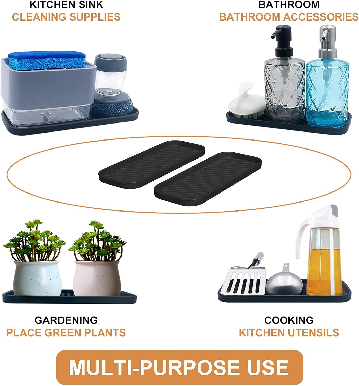 Organizer Tray for Kitchen Bathroom 2-Pack
