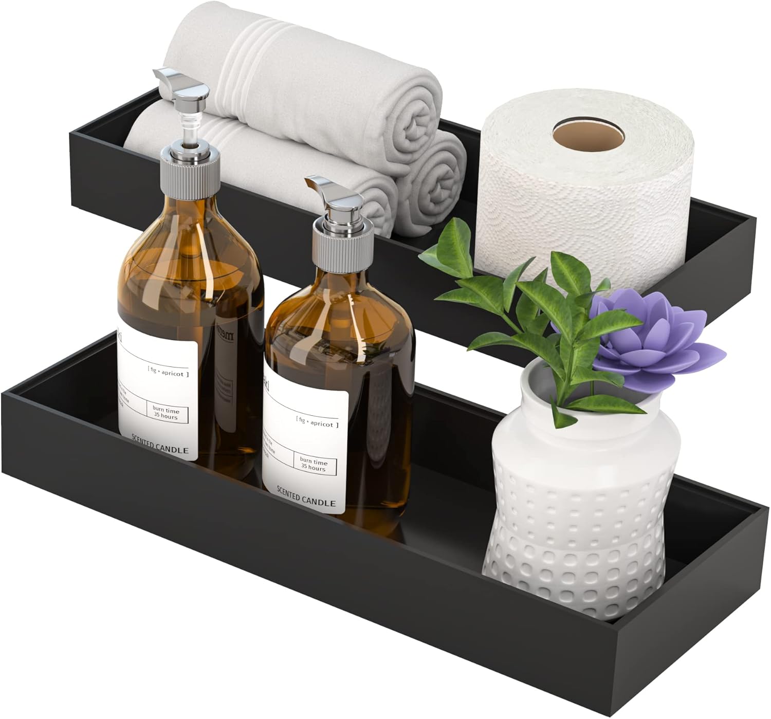 VeyFey 2-Piece Toilet Tank Organizer Box for Modern Black Bathrooms