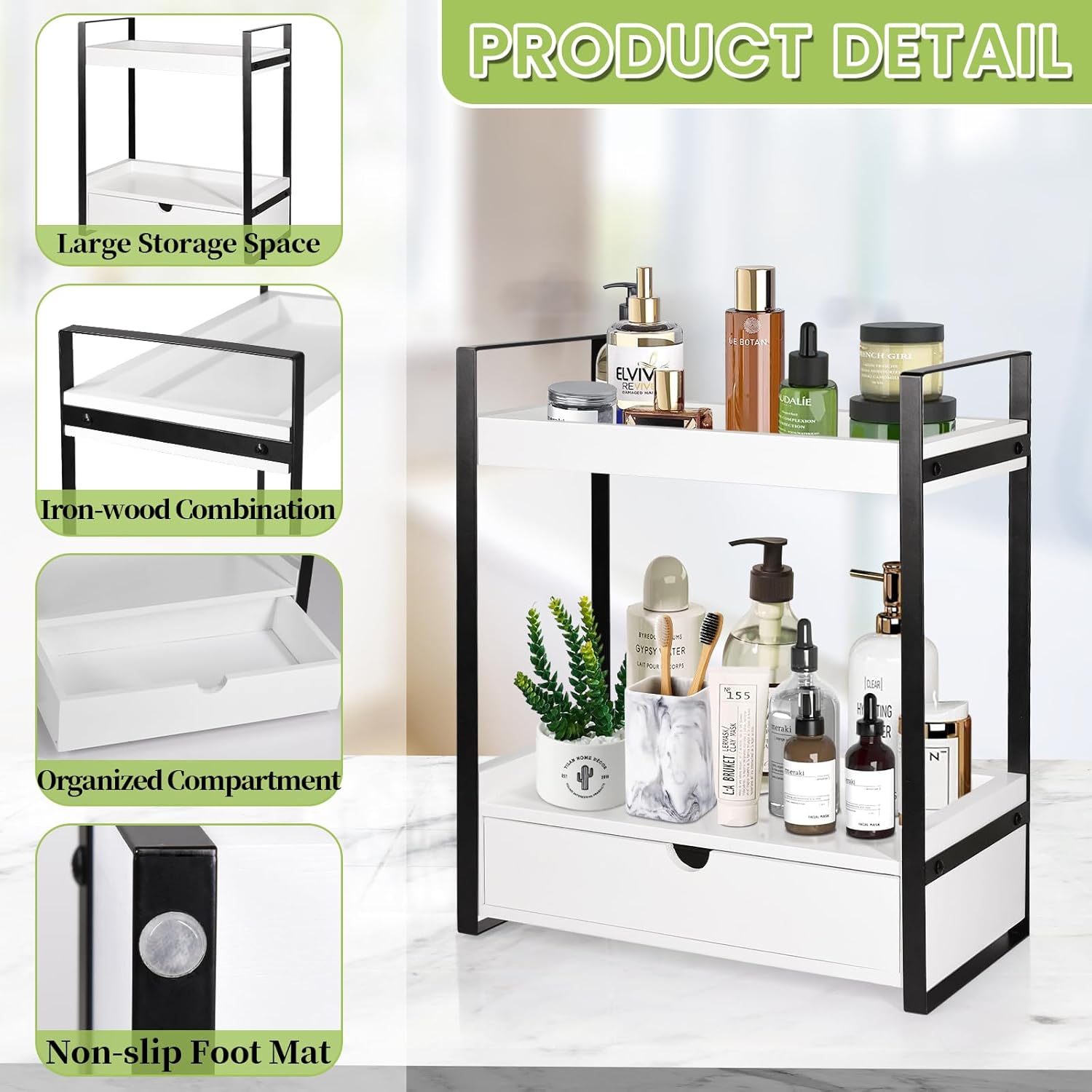2-Tier Bathroom Organizer with Drawer for Storage