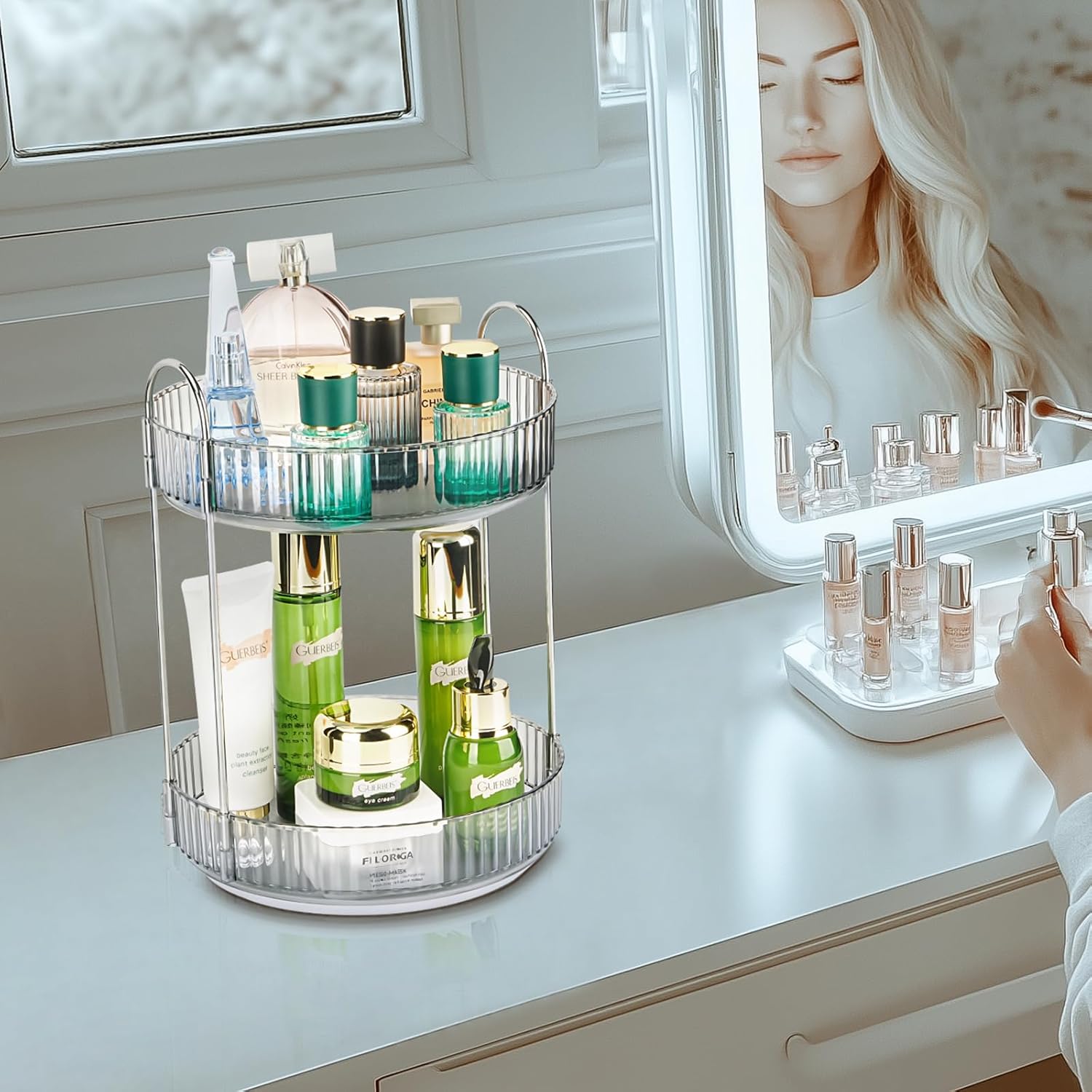 Get organized with Niluks 360-degree rotating makeup organizer Place your essentials anywhere anytime