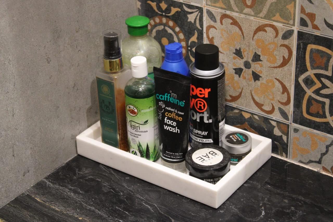 KC KULLICRAFT Natural Marble Tray for Desktop Kitchen Bathroom Organizer
