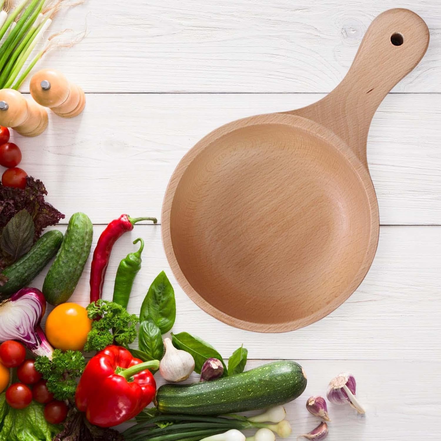 Bothyi Handcrafted Wooden Salad Bowl with Handle - Elegant Kitchen Essential